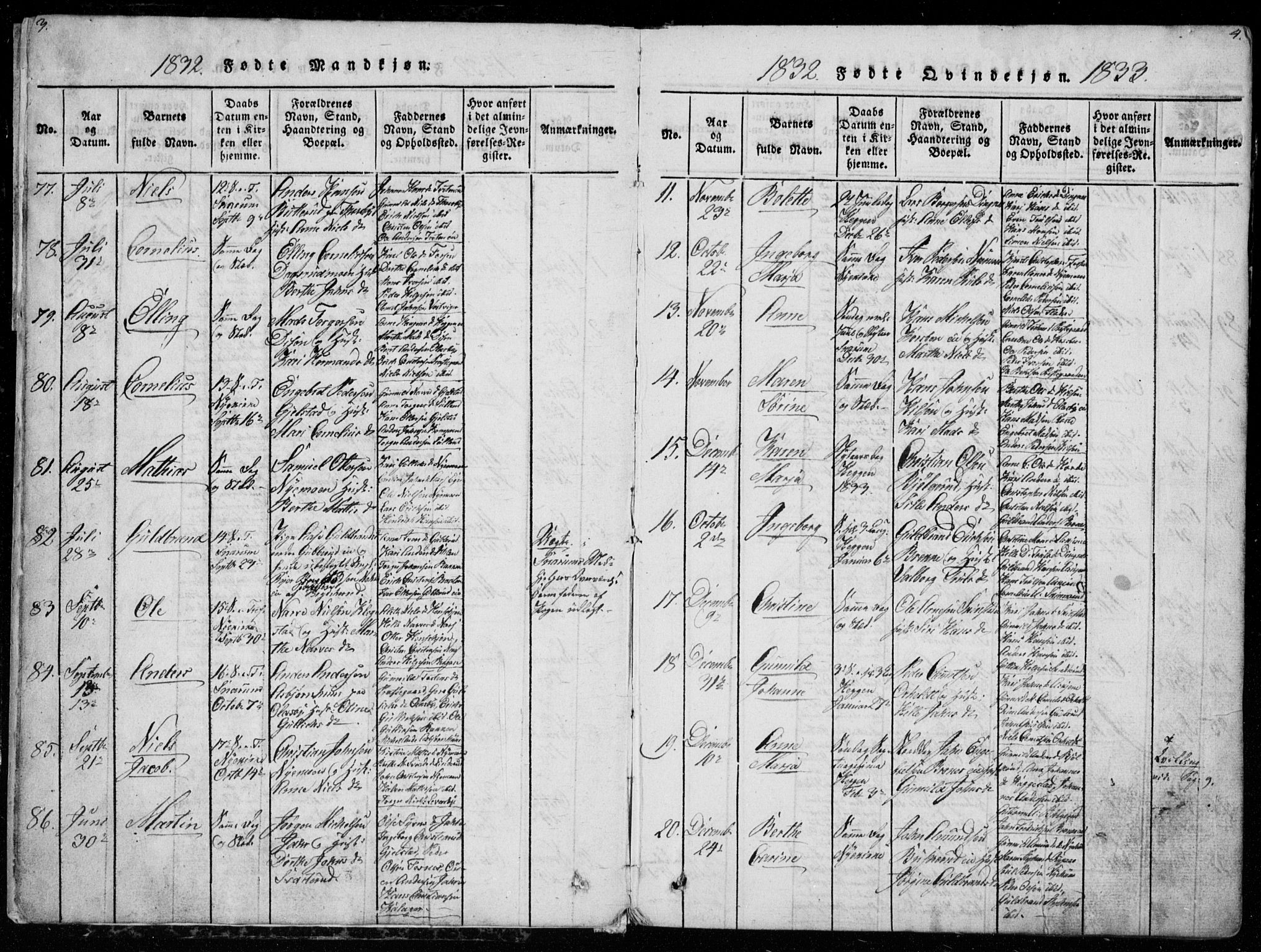 Modum kirkebøker, SAKO/A-234/G/Ga/L0003: Parish register (copy) no. I 3, 1832-1842, p. 3-4
