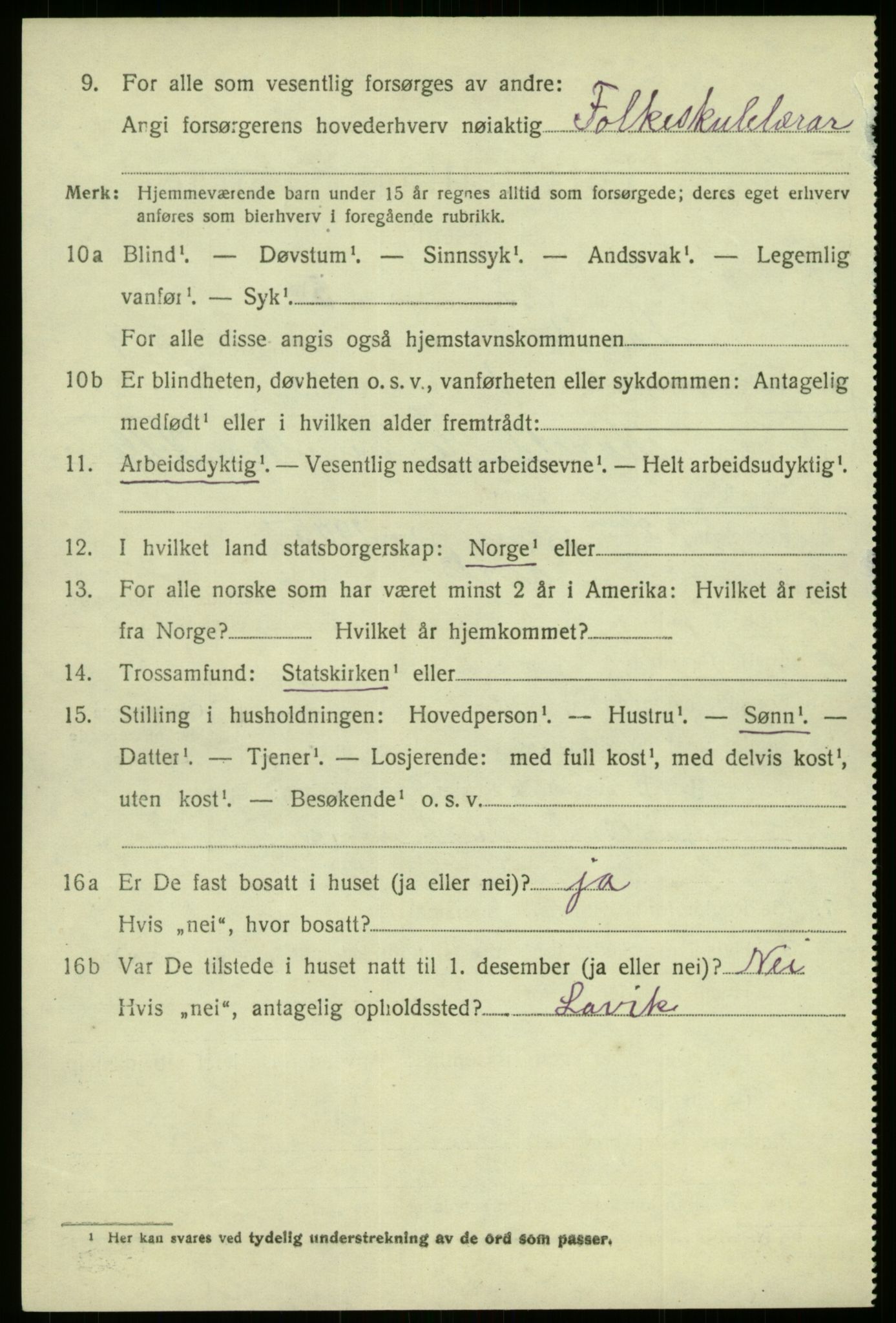 SAB, 1920 census for Lavik, 1920, p. 1915