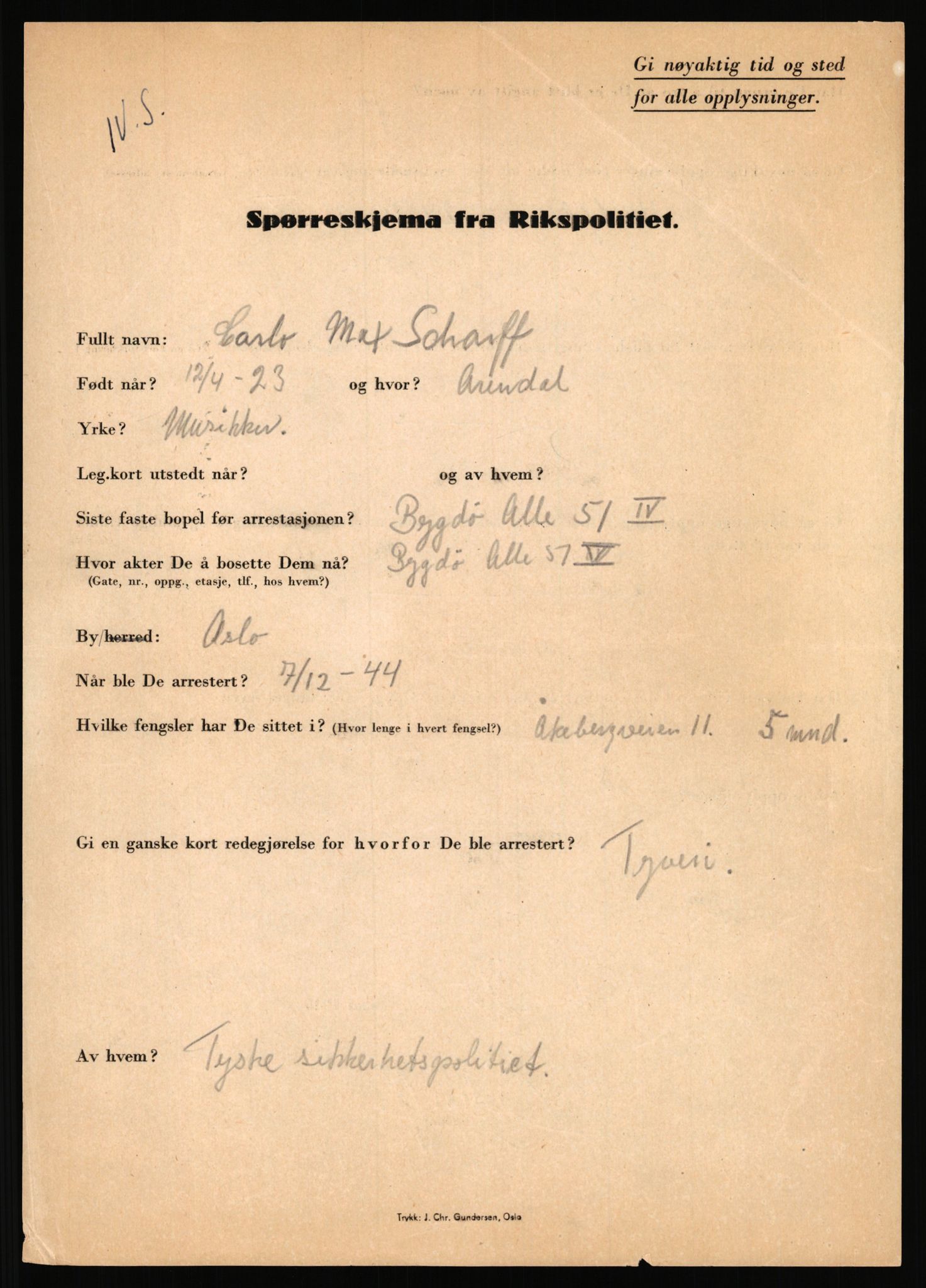 Rikspolitisjefen, AV/RA-S-1560/L/L0015: Scharff, Carlo Max - Stephensen, Gudrun, 1940-1945, p. 1