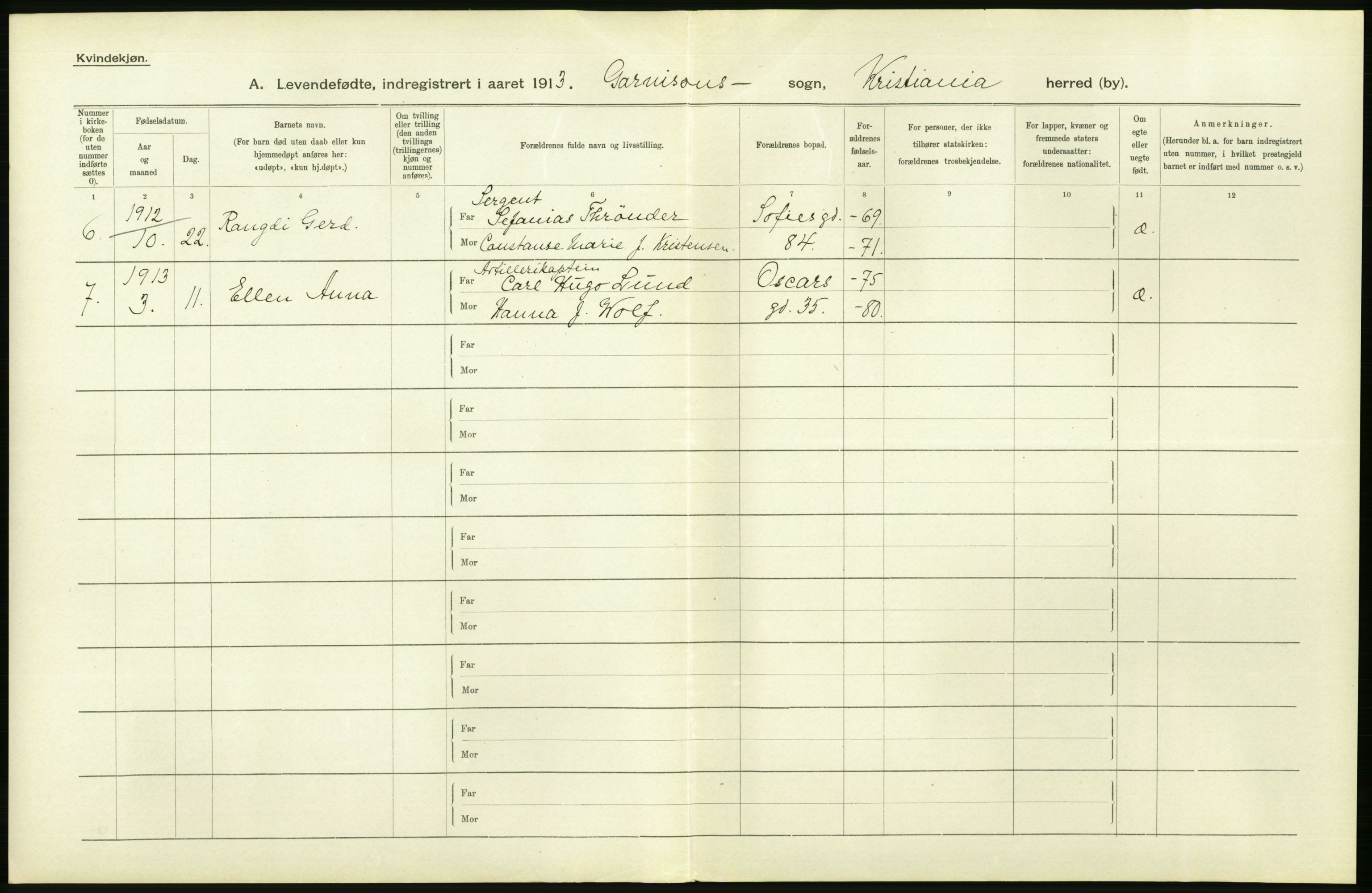 Statistisk sentralbyrå, Sosiodemografiske emner, Befolkning, AV/RA-S-2228/D/Df/Dfb/Dfbc/L0007: Kristiania: Levendefødte menn og kvinner., 1913, p. 752