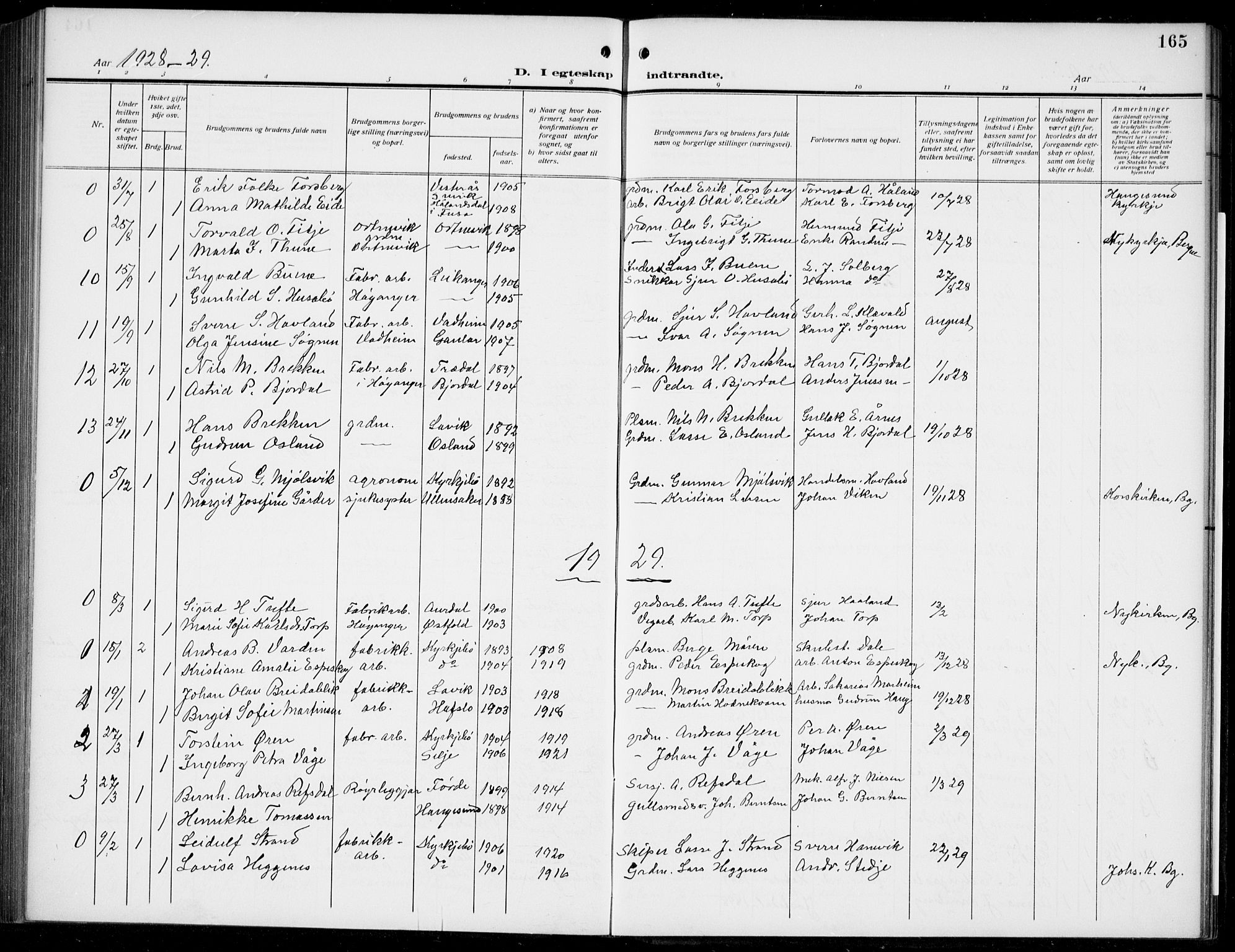 Lavik sokneprestembete, SAB/A-80901: Parish register (copy) no. B 4, 1914-1937, p. 165