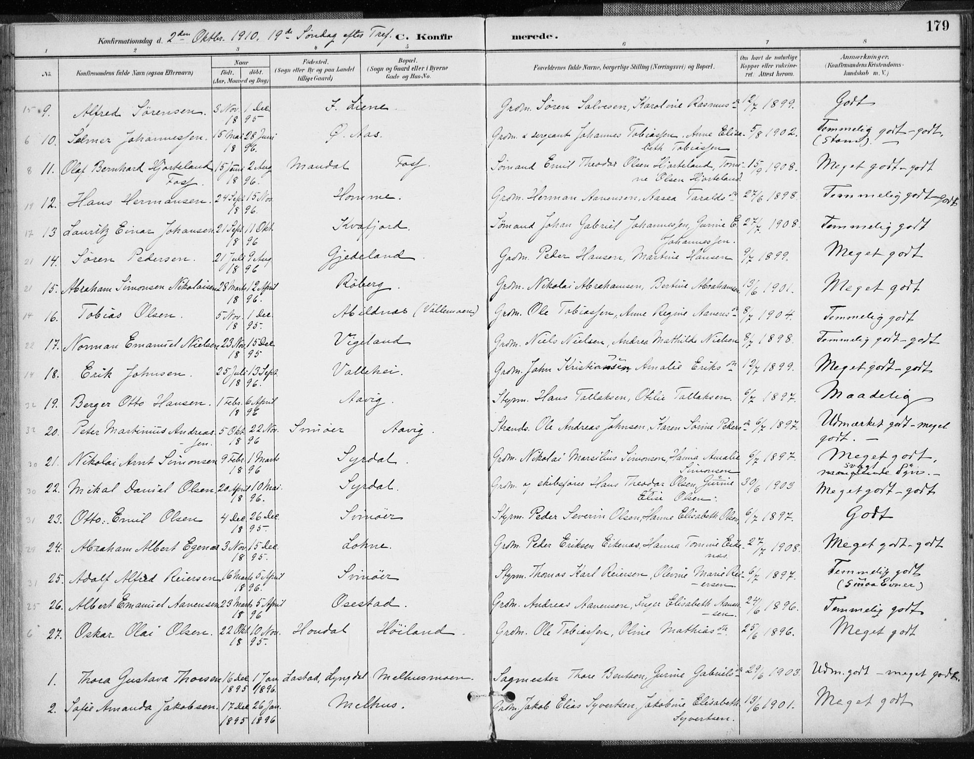 Sør-Audnedal sokneprestkontor, AV/SAK-1111-0039/F/Fa/Fab/L0010: Parish register (official) no. A 10, 1892-1913, p. 180