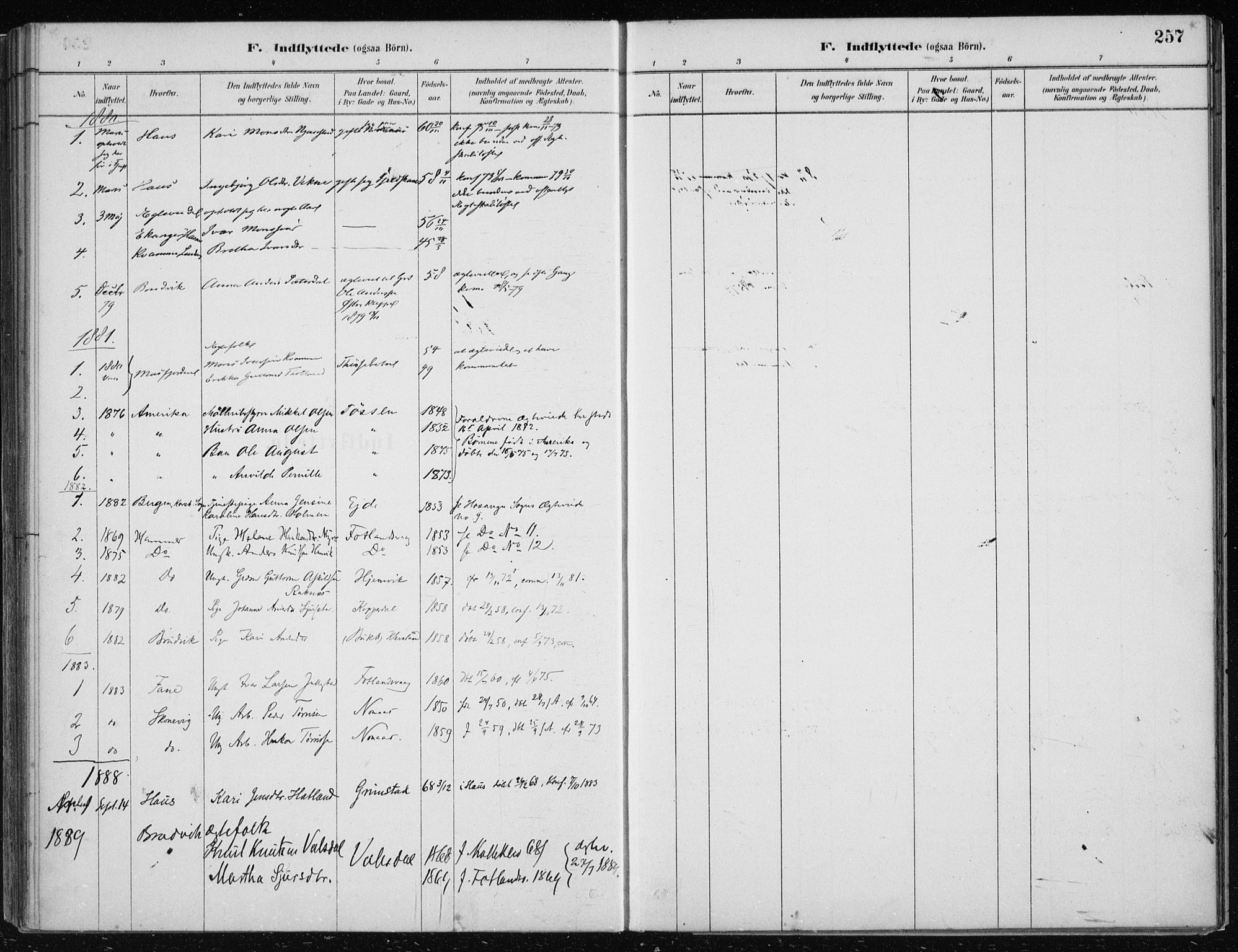 Hosanger sokneprestembete, AV/SAB-A-75801/H/Haa: Parish register (official) no. B  1, 1880-1896, p. 257