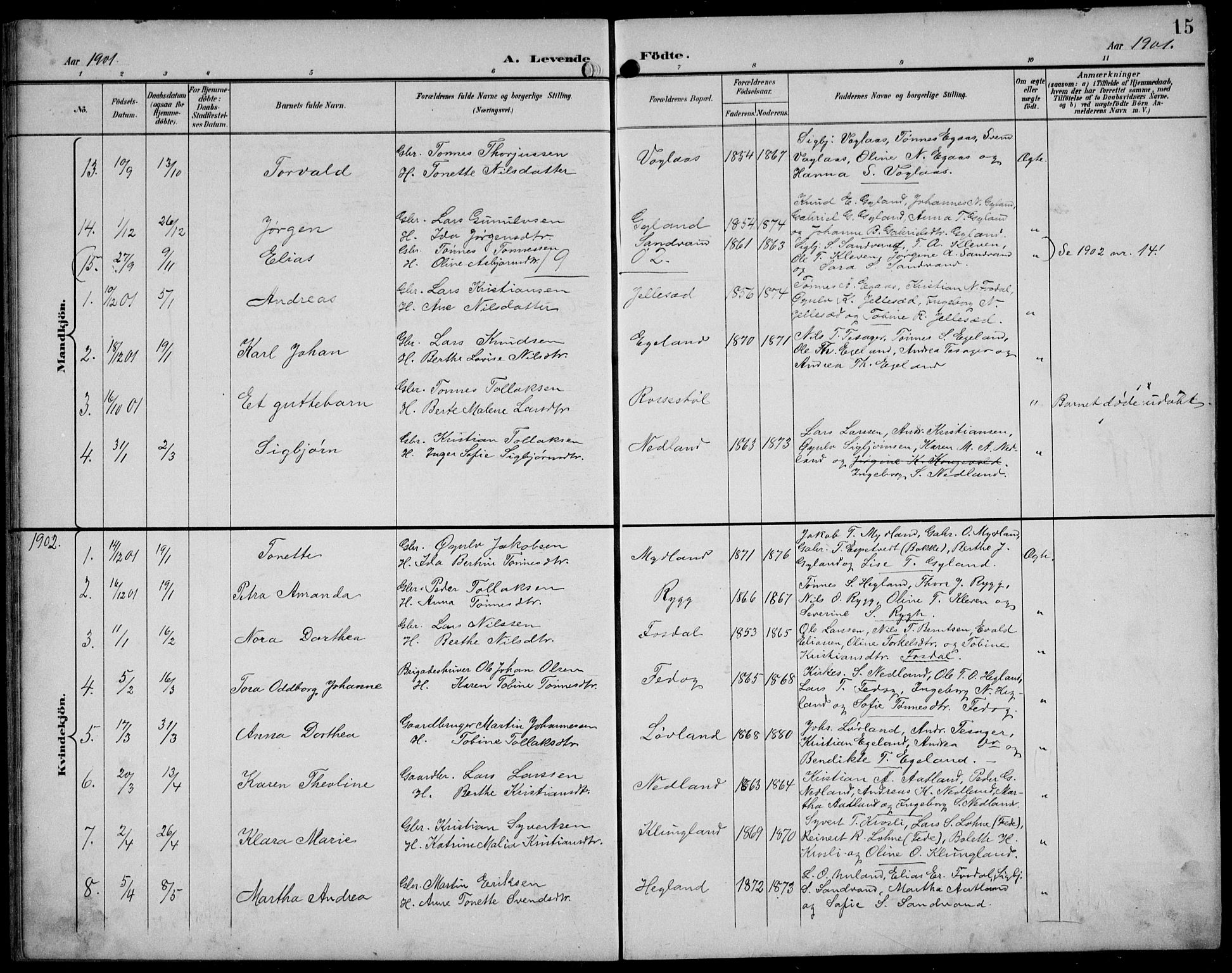 Bakke sokneprestkontor, SAK/1111-0002/F/Fb/Fbb/L0004: Parish register (copy) no. B 4, 1896-1927, p. 15