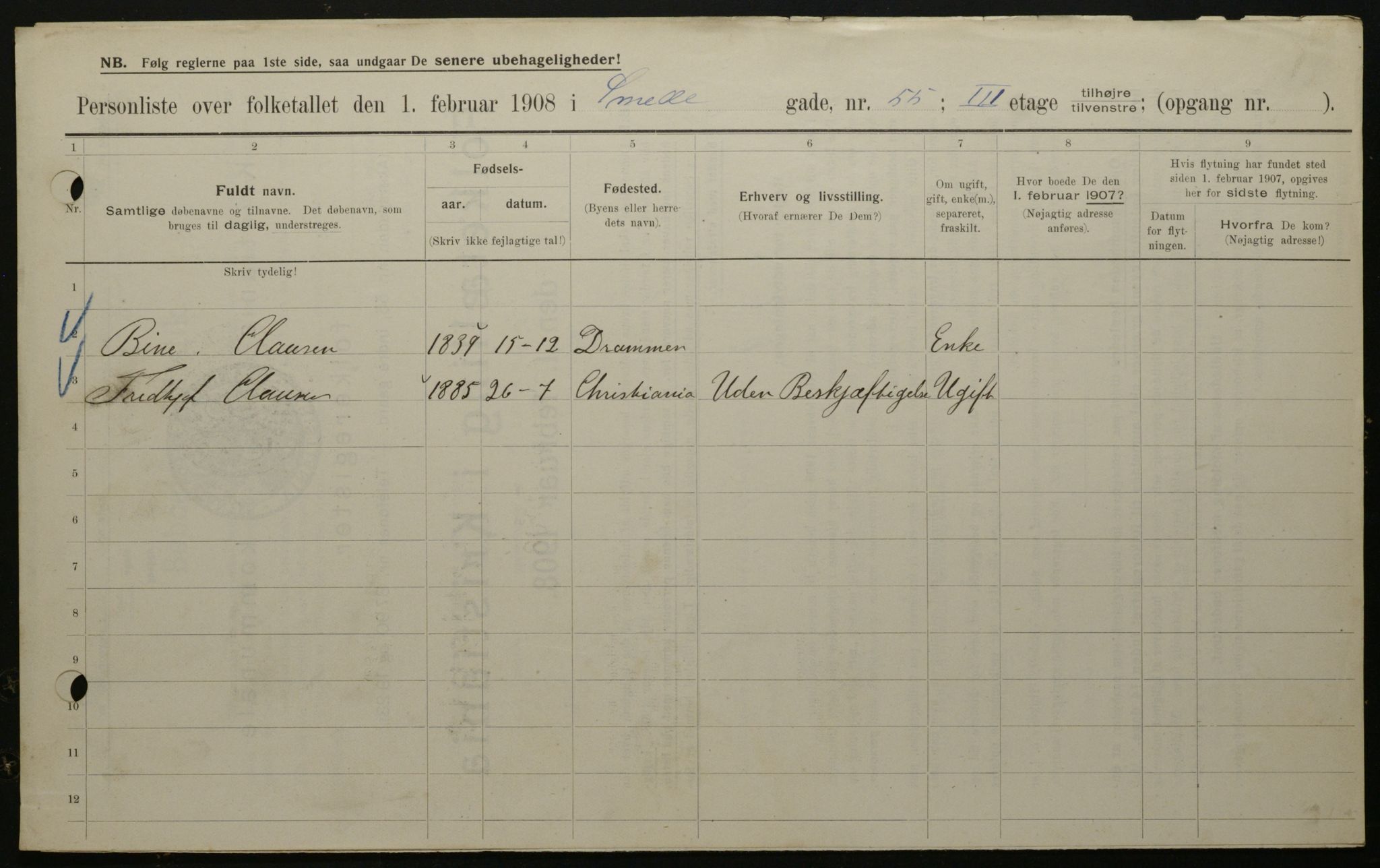 OBA, Municipal Census 1908 for Kristiania, 1908, p. 87905