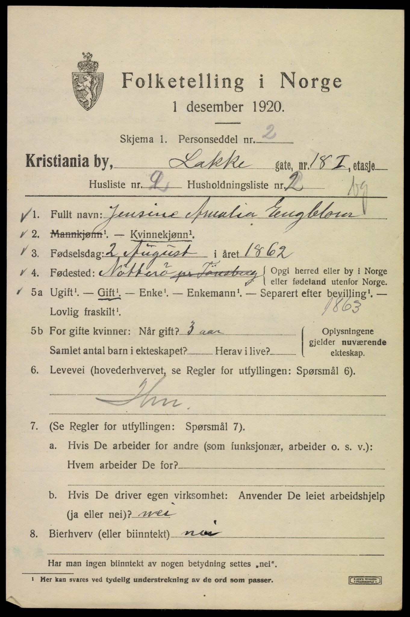 SAO, 1920 census for Kristiania, 1920, p. 355145