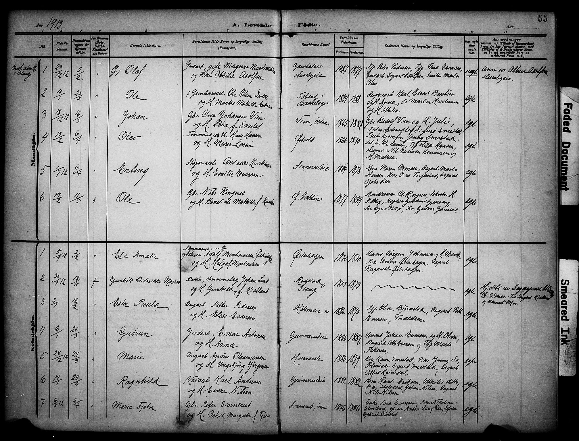 Stange prestekontor, SAH/PREST-002/K/L0022: Parish register (official) no. 22, 1903-1914, p. 55