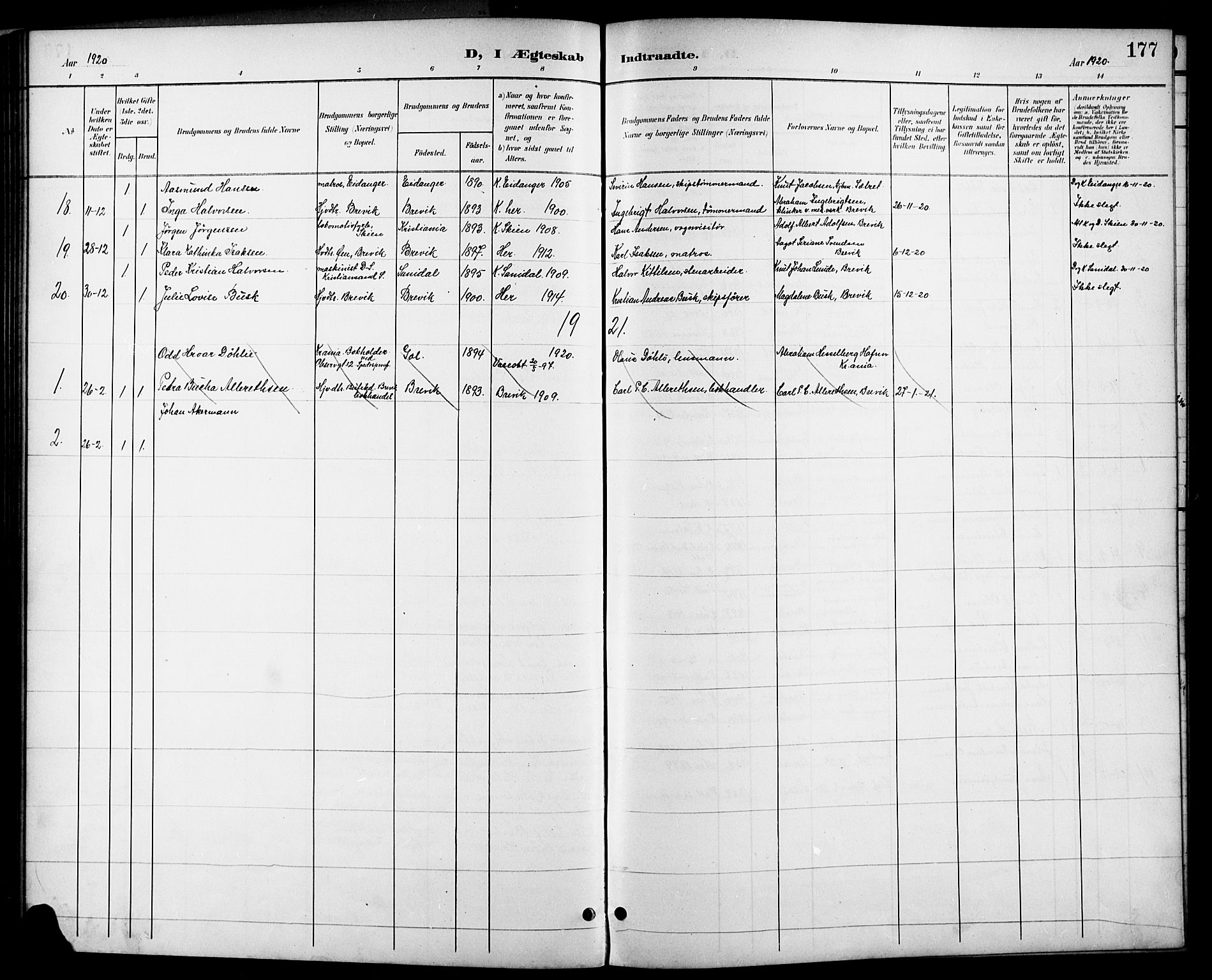 Brevik kirkebøker, SAKO/A-255/G/Ga/L0005: Parish register (copy) no. 5, 1901-1924, p. 177