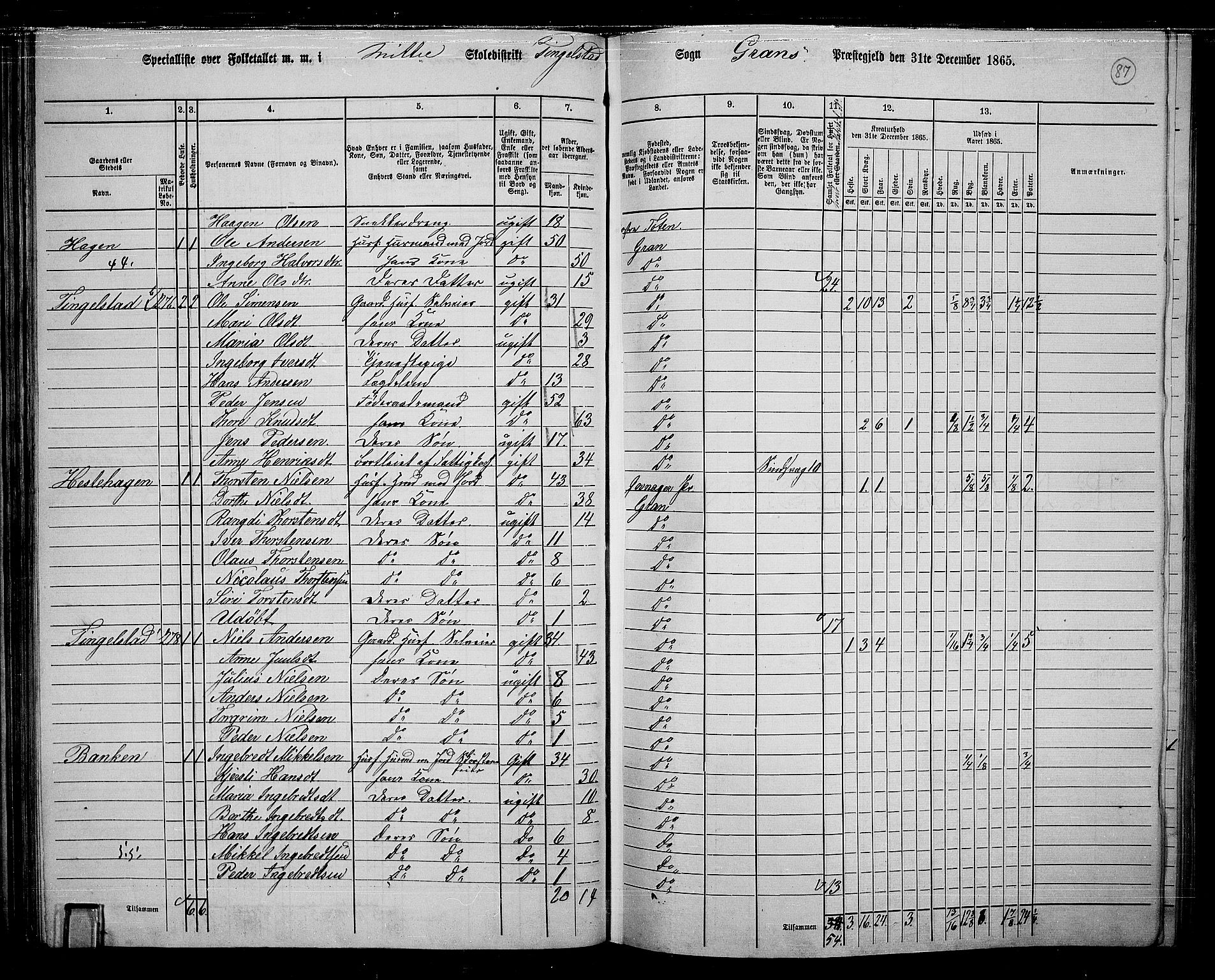 RA, 1865 census for Gran, 1865, p. 271