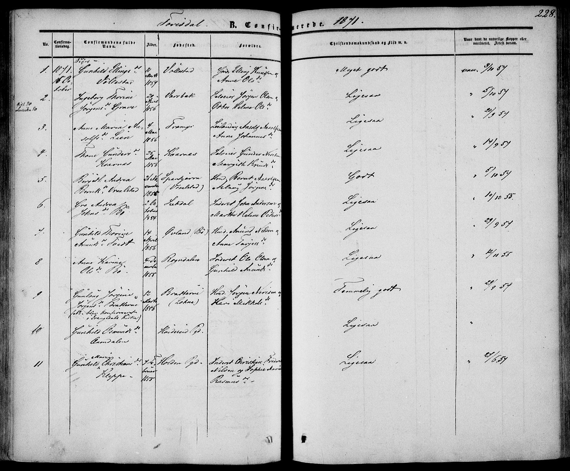 Drangedal kirkebøker, SAKO/A-258/F/Fa/L0008: Parish register (official) no. 8, 1857-1871, p. 228