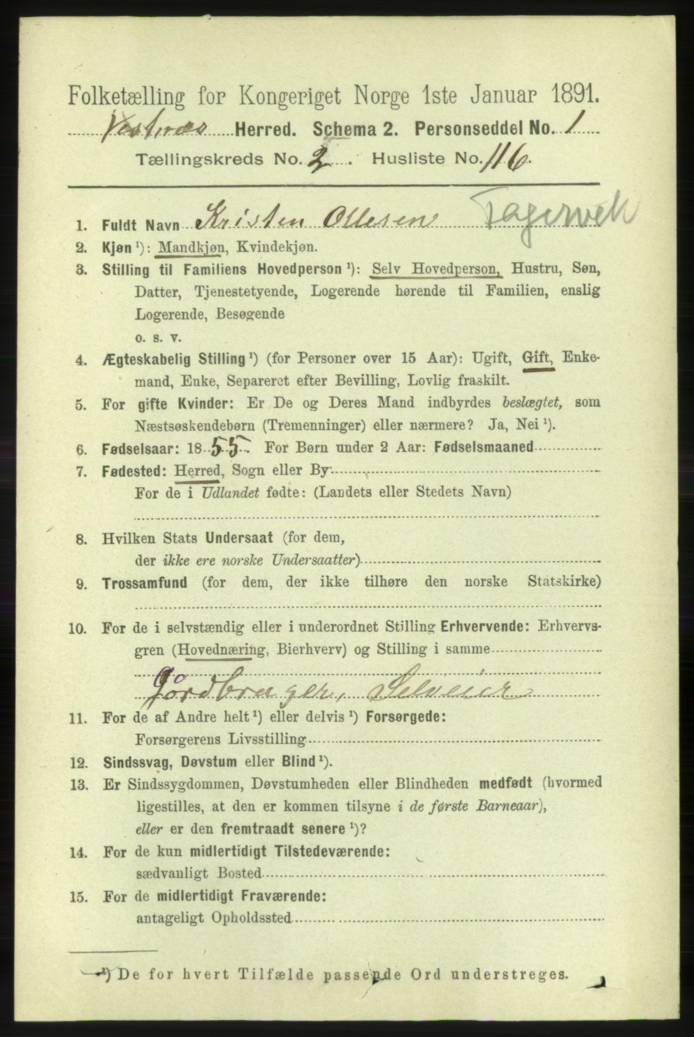 RA, 1891 census for 1535 Vestnes, 1891, p. 798