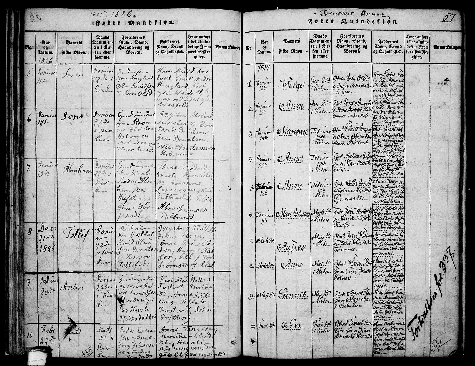 Drangedal kirkebøker, SAKO/A-258/F/Fa/L0005: Parish register (official) no. 5 /1, 1814-1831, p. 57