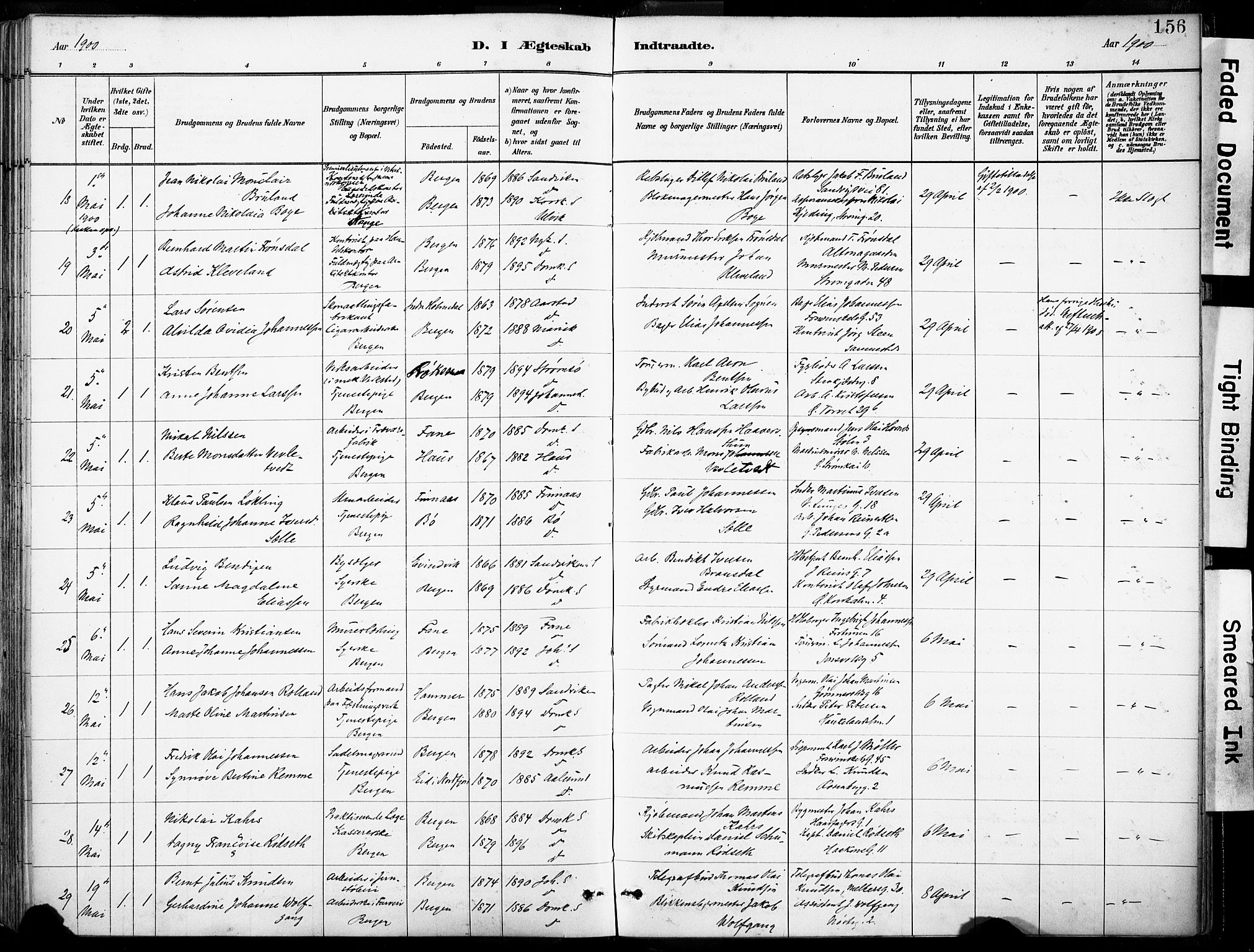 Domkirken sokneprestembete, AV/SAB-A-74801/H/Haa/L0037: Parish register (official) no. D 4, 1880-1907, p. 156