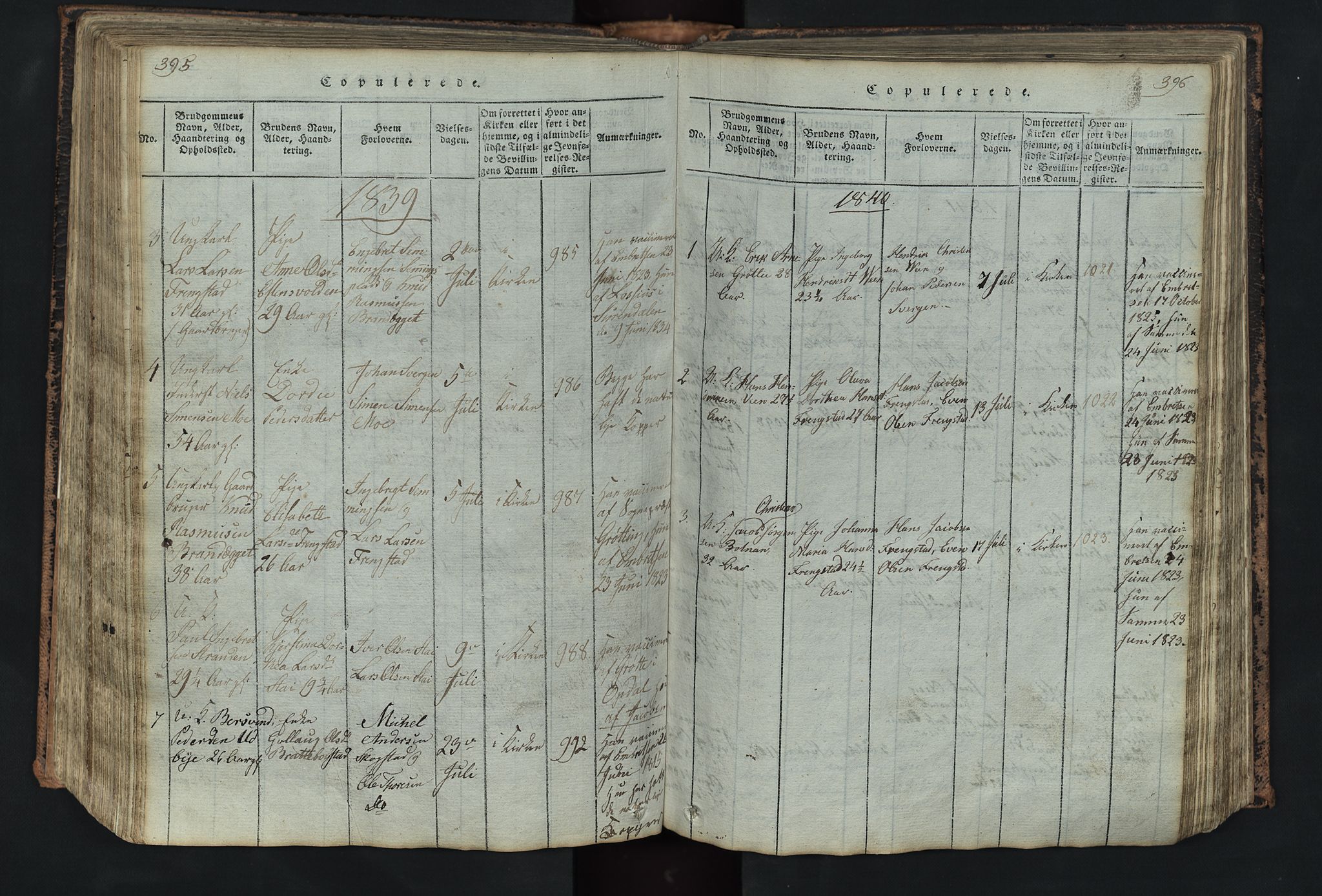 Kvikne prestekontor, SAH/PREST-064/H/Ha/Hab/L0001: Parish register (copy) no. 1, 1815-1895, p. 395-396