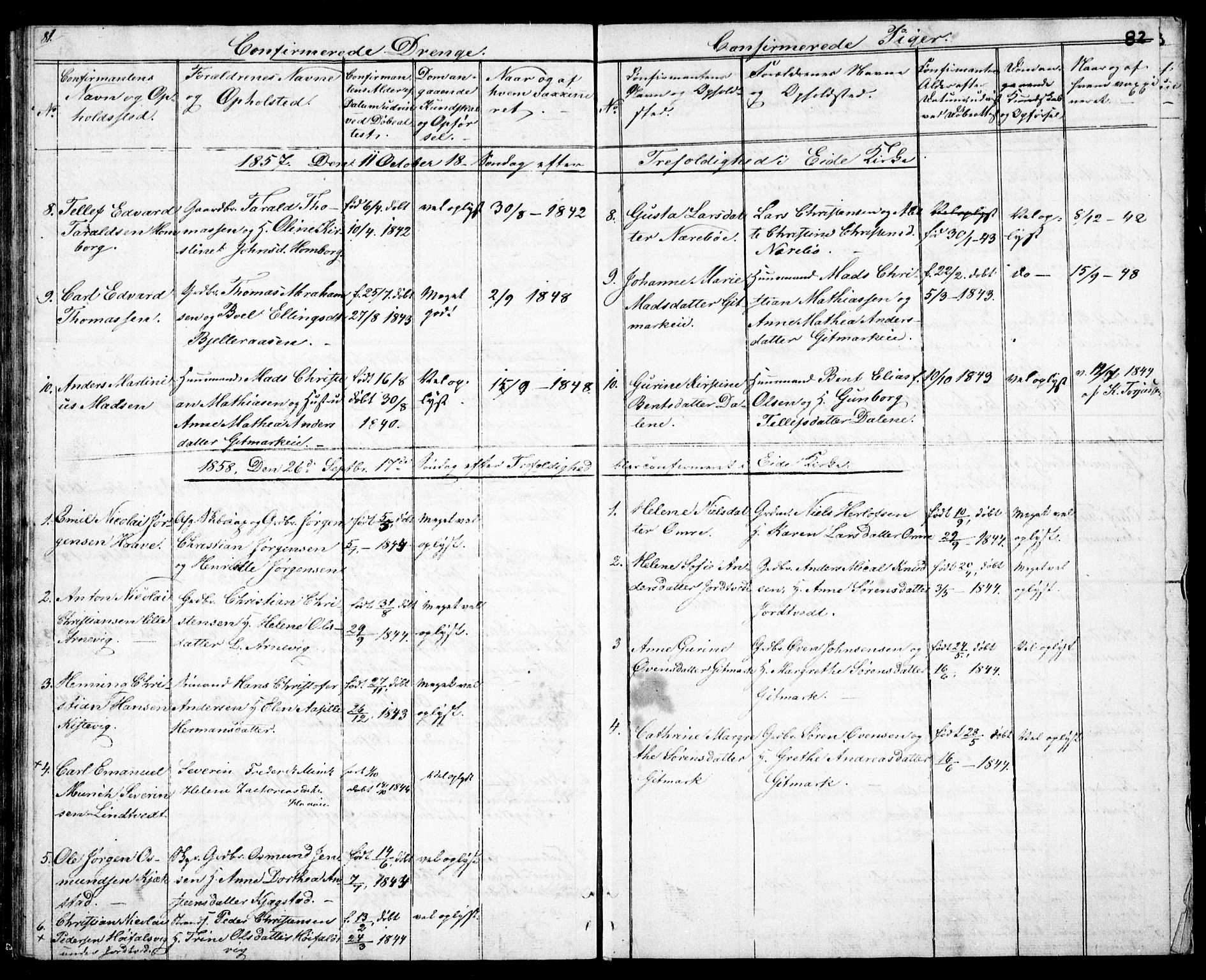 Hommedal sokneprestkontor, AV/SAK-1111-0023/F/Fb/Fba/L0002: Parish register (copy) no. B 2, 1841-1863, p. 82