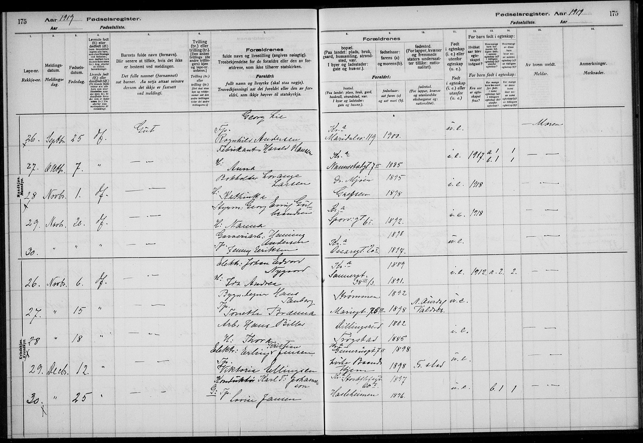 Rikshospitalet prestekontor Kirkebøker, AV/SAO-A-10309b/J/L0004: Birth register no. 4, 1919-1919, p. 175