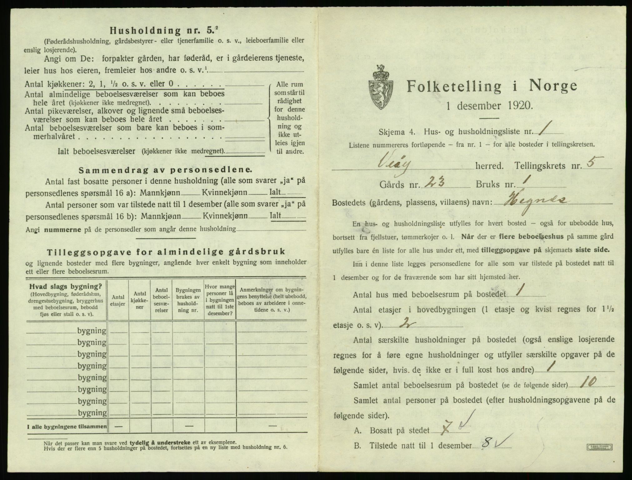 SAT, 1920 census for Veøy, 1920, p. 313