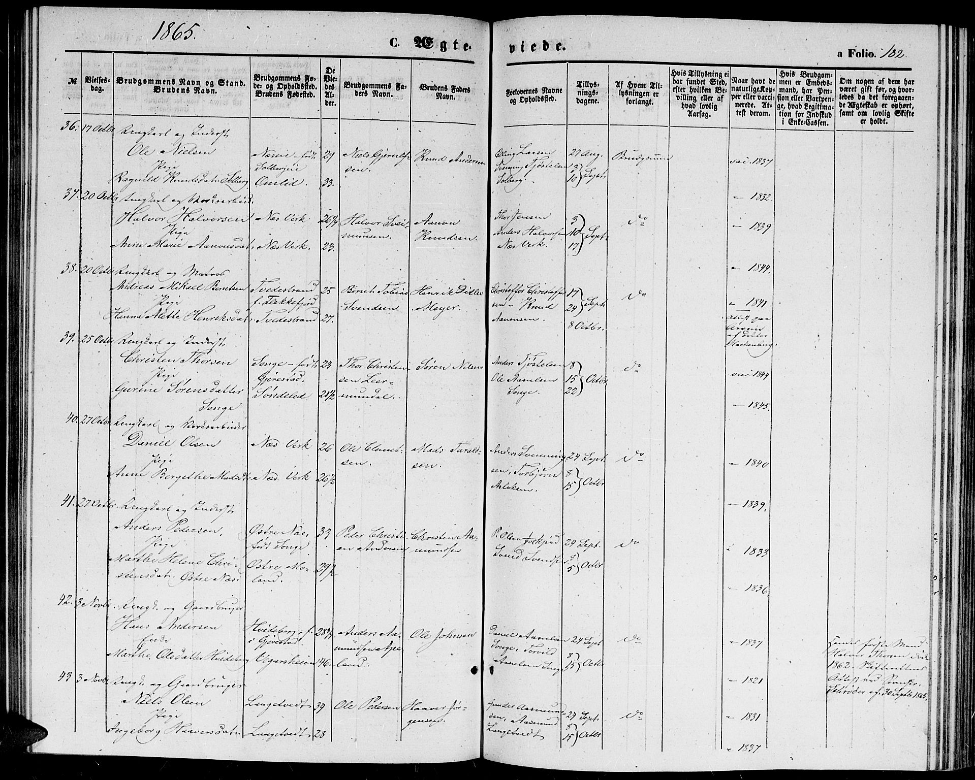 Holt sokneprestkontor, SAK/1111-0021/F/Fb/L0008: Parish register (copy) no. B 8, 1858-1871, p. 182