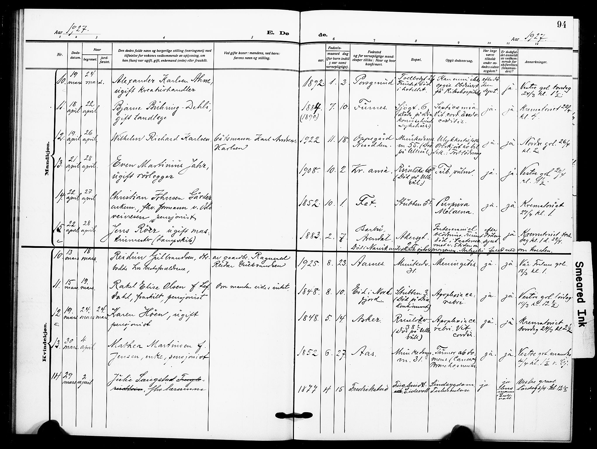 Johannes prestekontor Kirkebøker, AV/SAO-A-10852/F/Fa/L0012: Parish register (official) no. 12, 1918-1930, p. 94