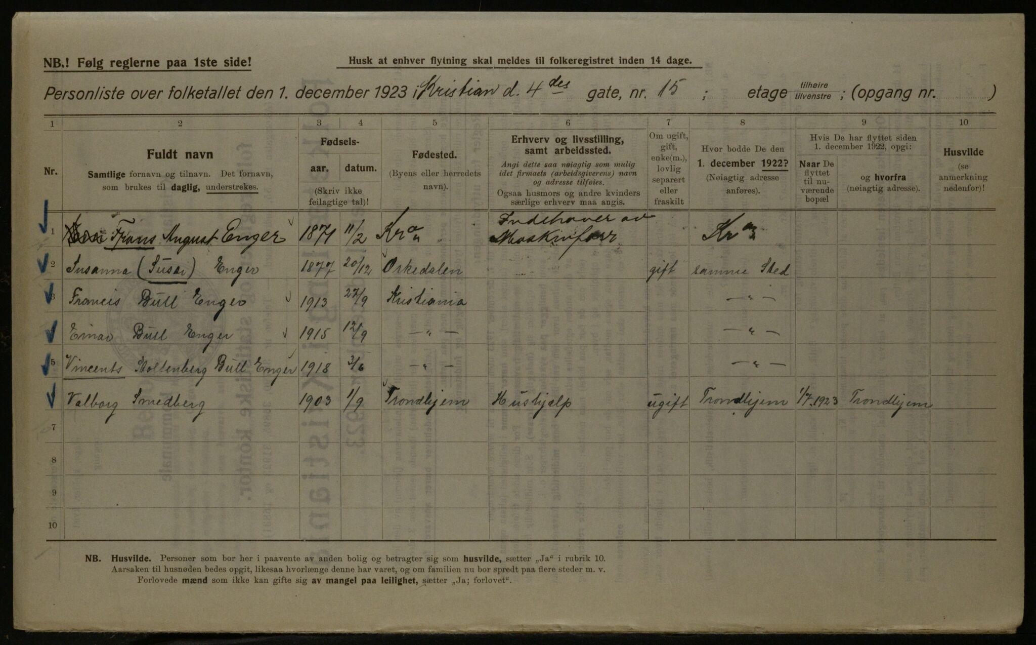 OBA, Municipal Census 1923 for Kristiania, 1923, p. 60827