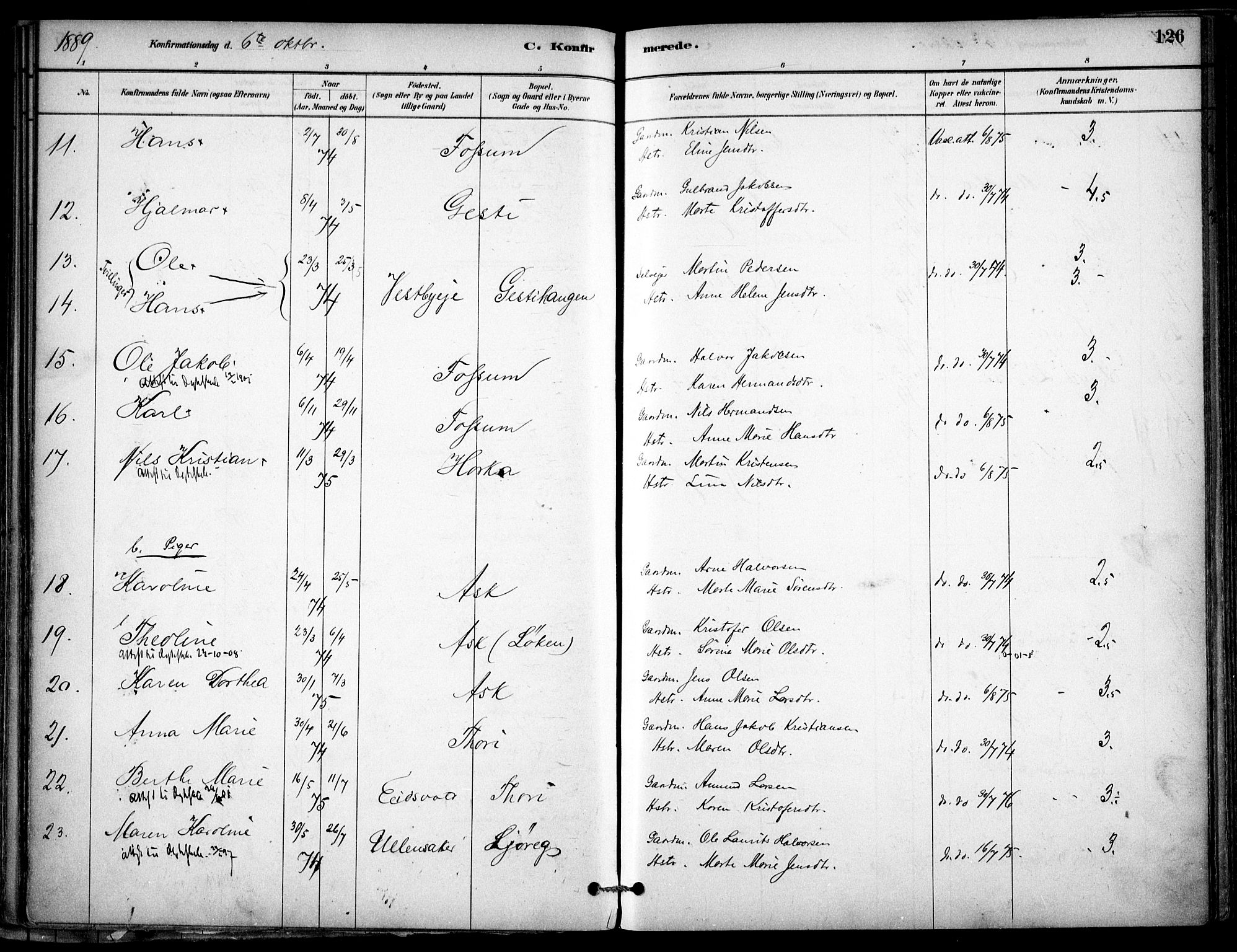 Gjerdrum prestekontor Kirkebøker, SAO/A-10412b/F/Fb/L0001: Parish register (official) no. II 1, 1881-1921, p. 126