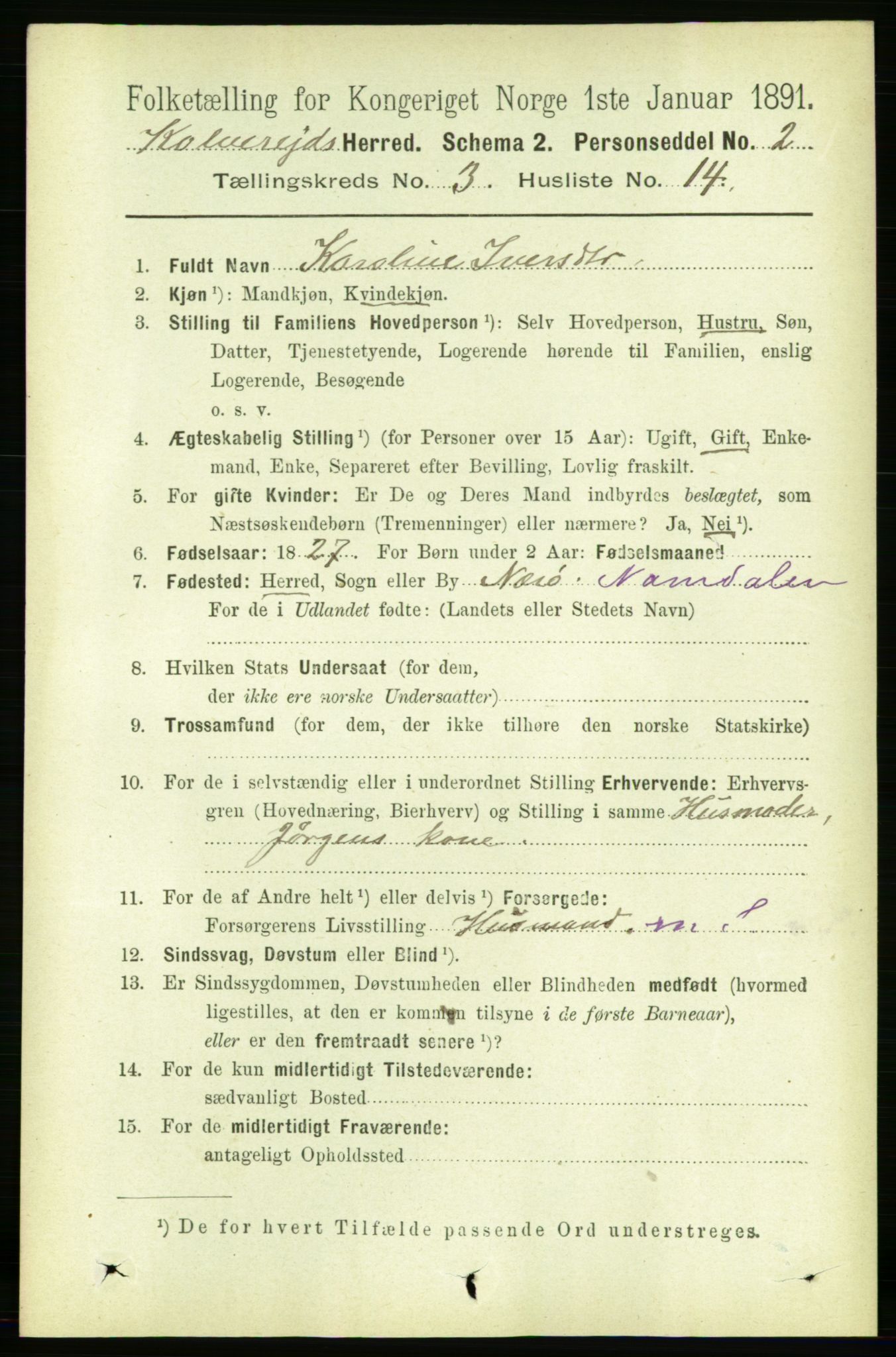 RA, 1891 census for 1752 Kolvereid, 1891, p. 957