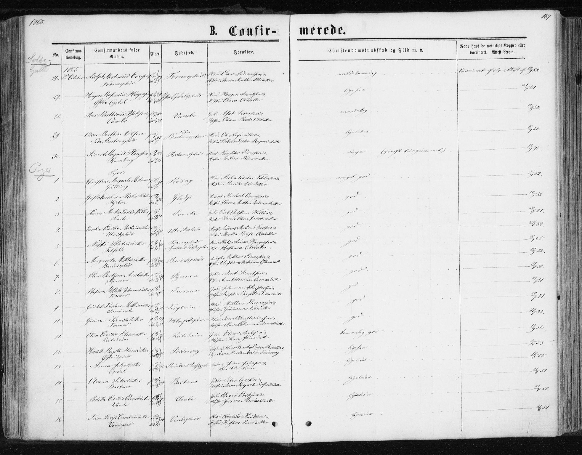 Ministerialprotokoller, klokkerbøker og fødselsregistre - Nord-Trøndelag, AV/SAT-A-1458/741/L0394: Parish register (official) no. 741A08, 1864-1877, p. 167