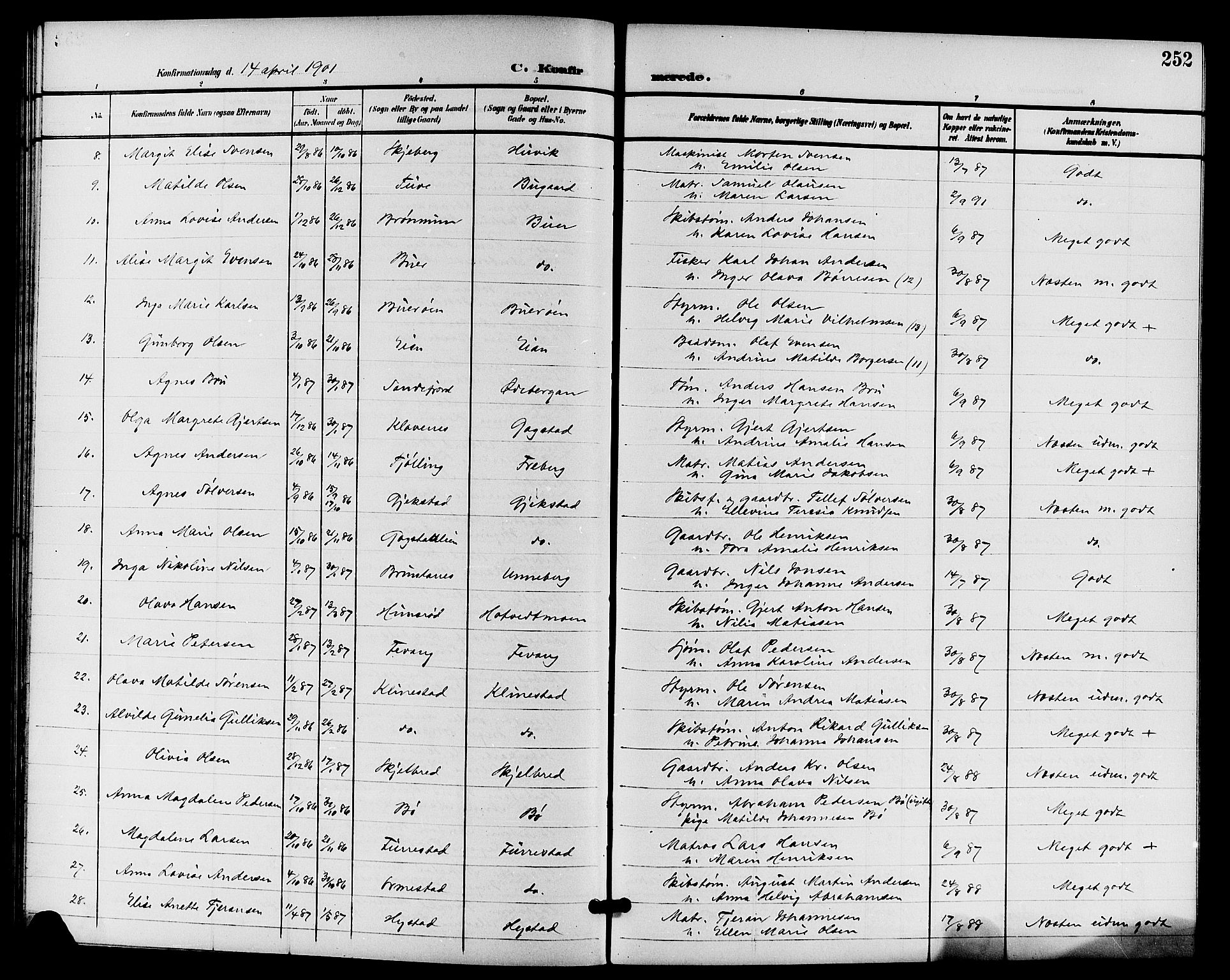 Sandar kirkebøker, AV/SAKO-A-243/G/Ga/L0002: Parish register (copy) no. 2, 1900-1915, p. 252