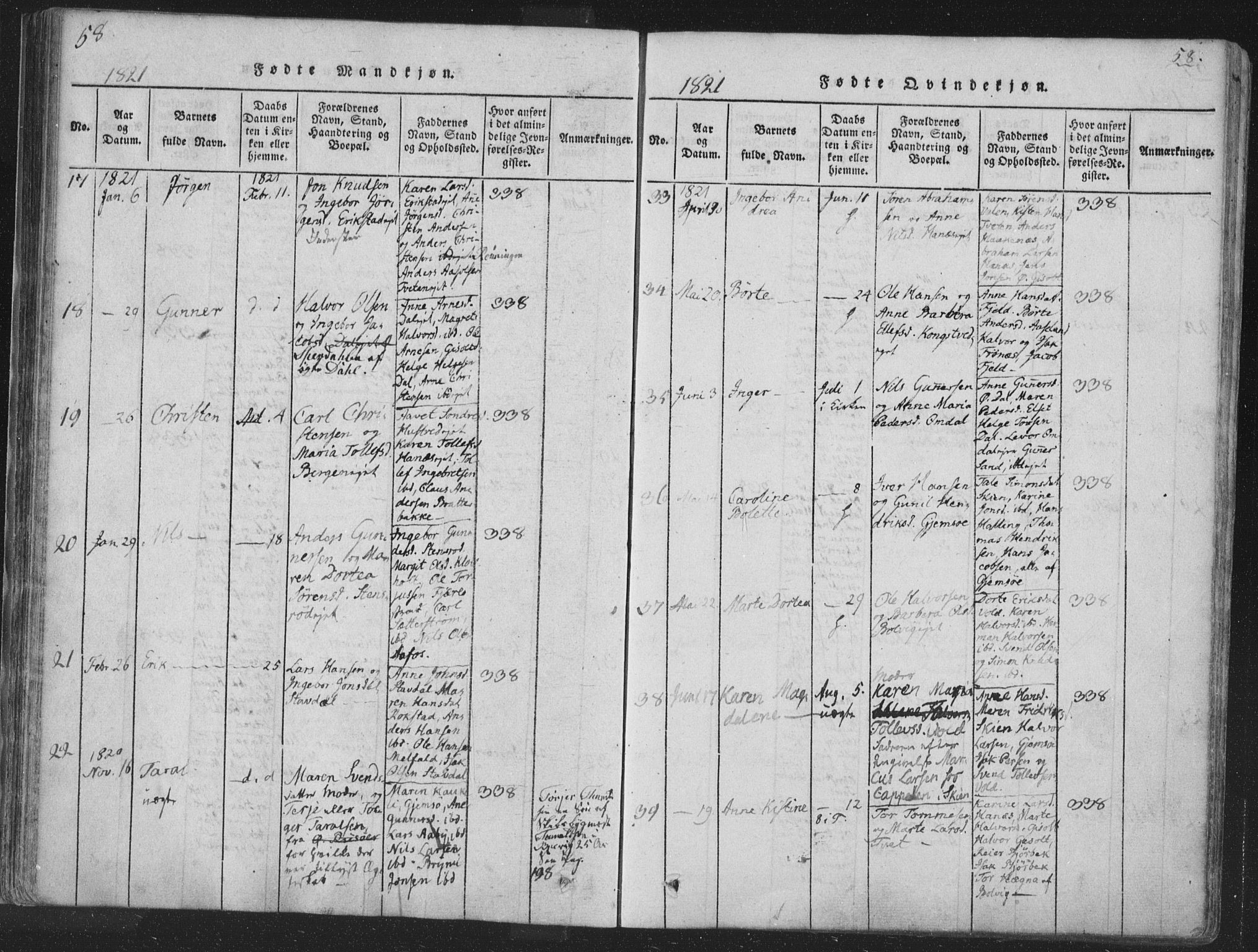 Solum kirkebøker, AV/SAKO-A-306/F/Fa/L0004: Parish register (official) no. I 4, 1814-1833, p. 58