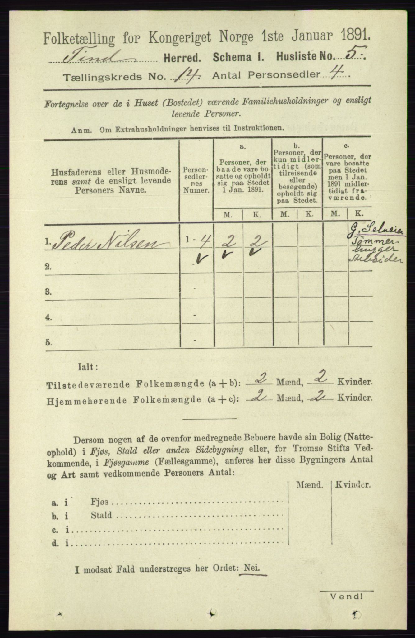 RA, 1891 census for 0826 Tinn, 1891, p. 2830