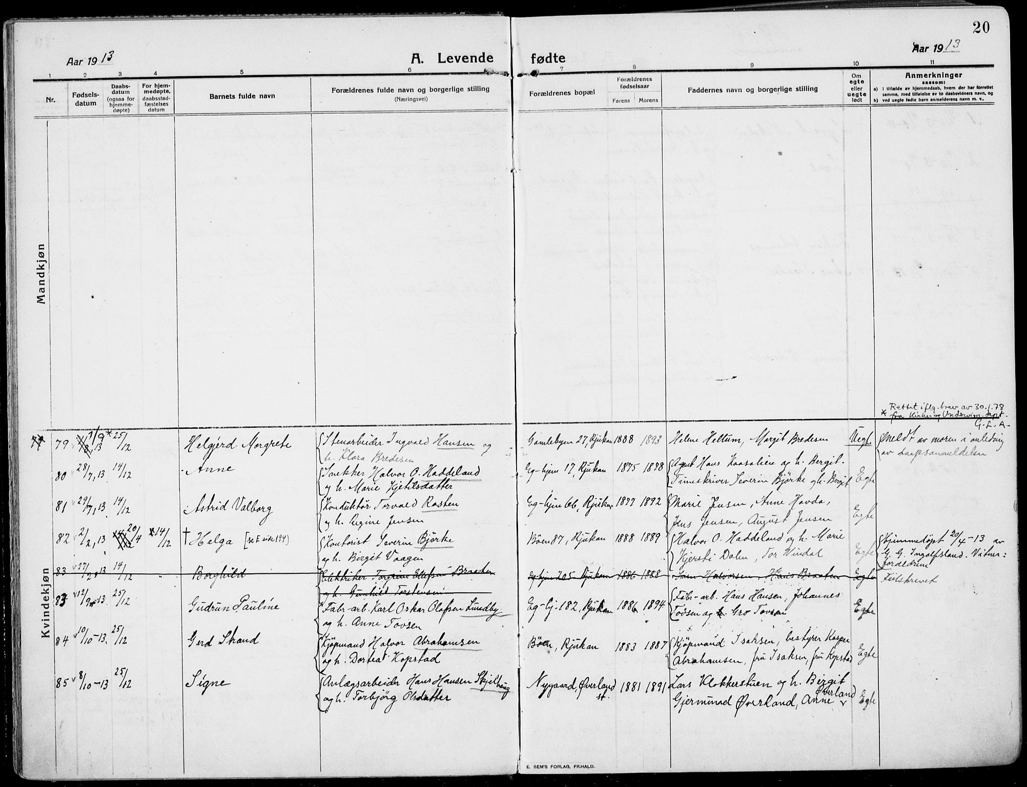 Rjukan kirkebøker, SAKO/A-294/F/Fa/L0002: Parish register (official) no. 2, 1912-1917, p. 20