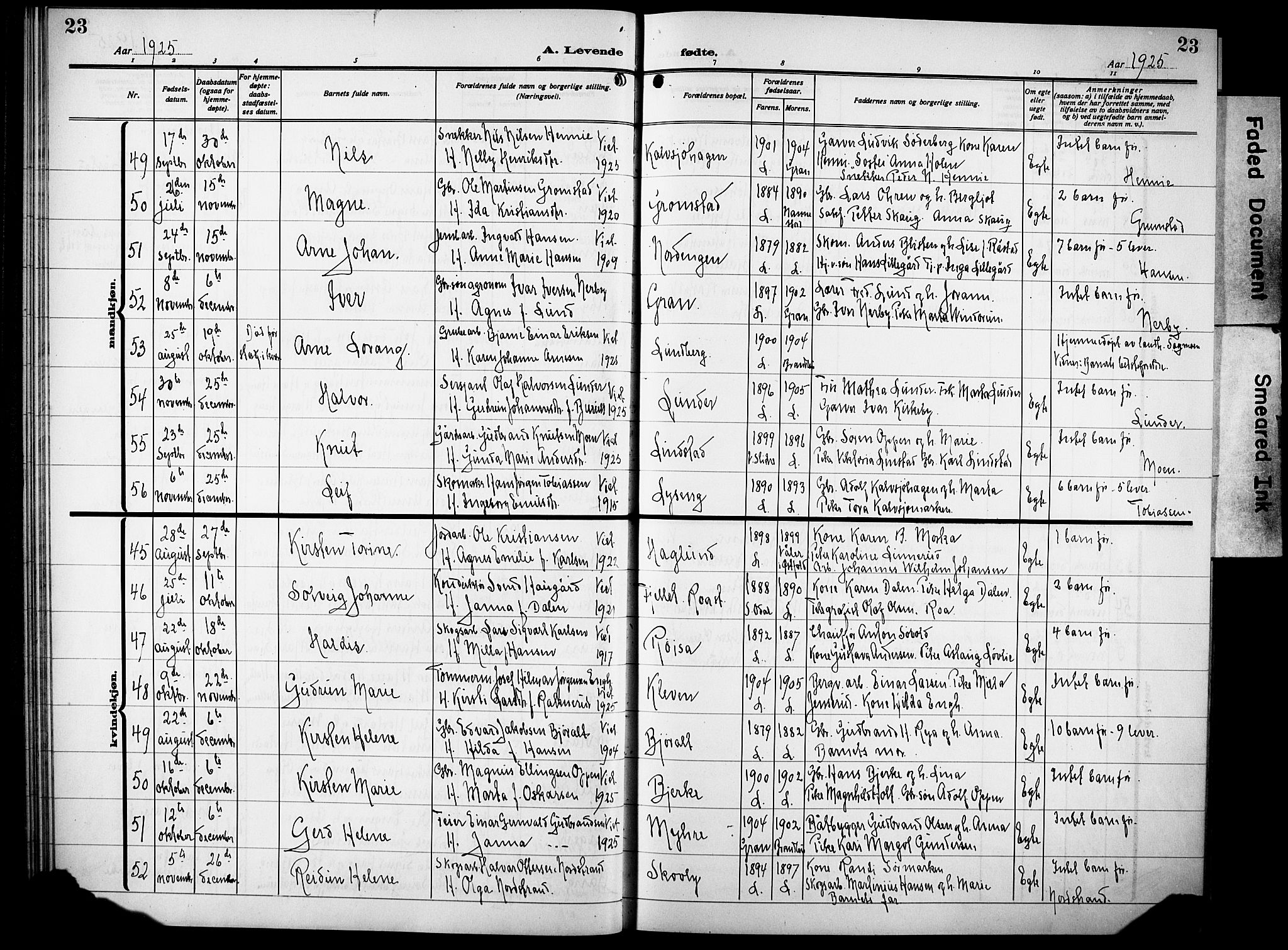 Lunner prestekontor, AV/SAH-PREST-118/H/Ha/Hab/L0002: Parish register (copy) no. 2, 1923-1933, p. 23