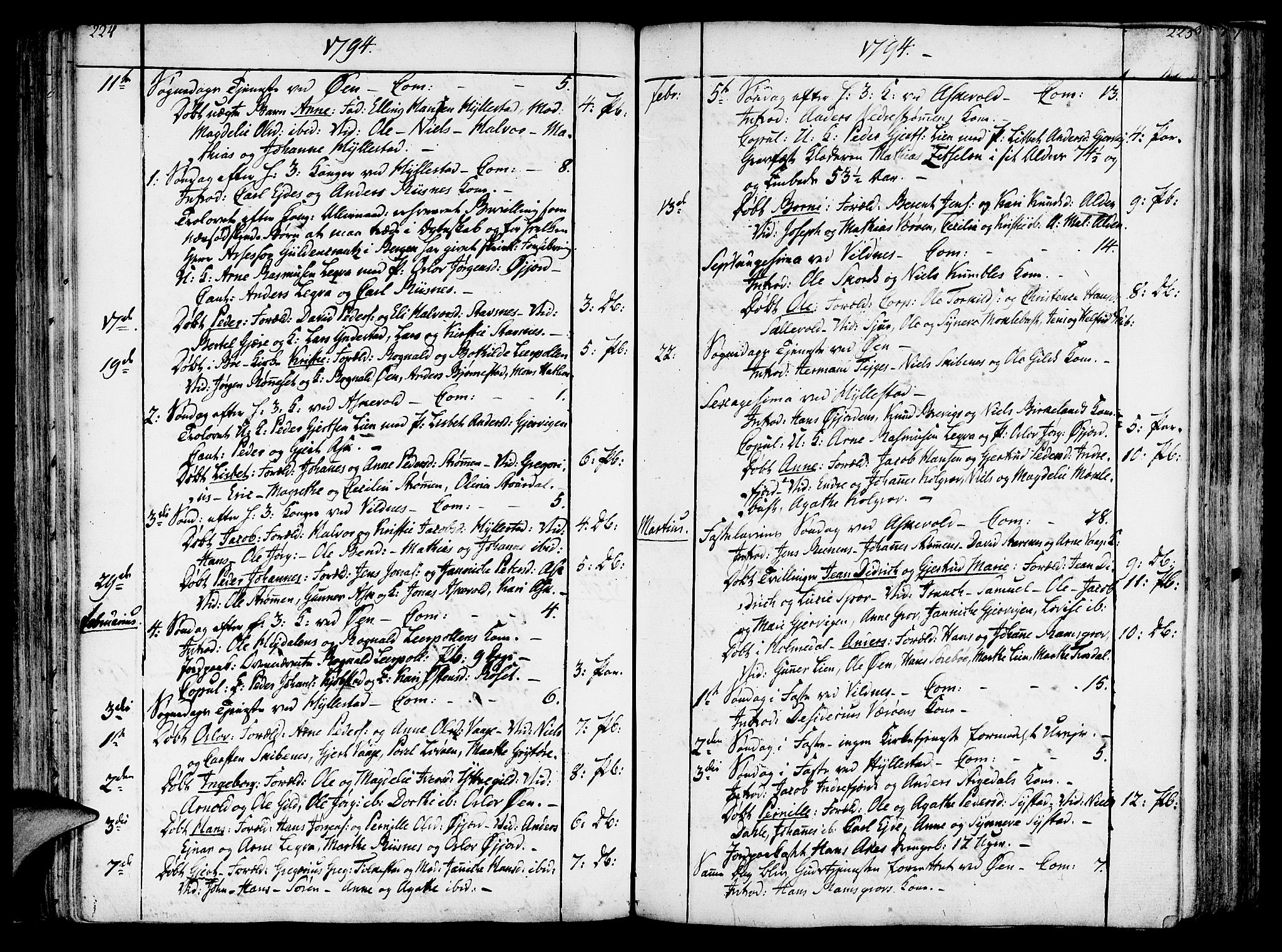 Askvoll sokneprestembete, SAB/A-79501/H/Haa/Haaa/L0009: Parish register (official) no. A 9, 1776-1821, p. 224-225