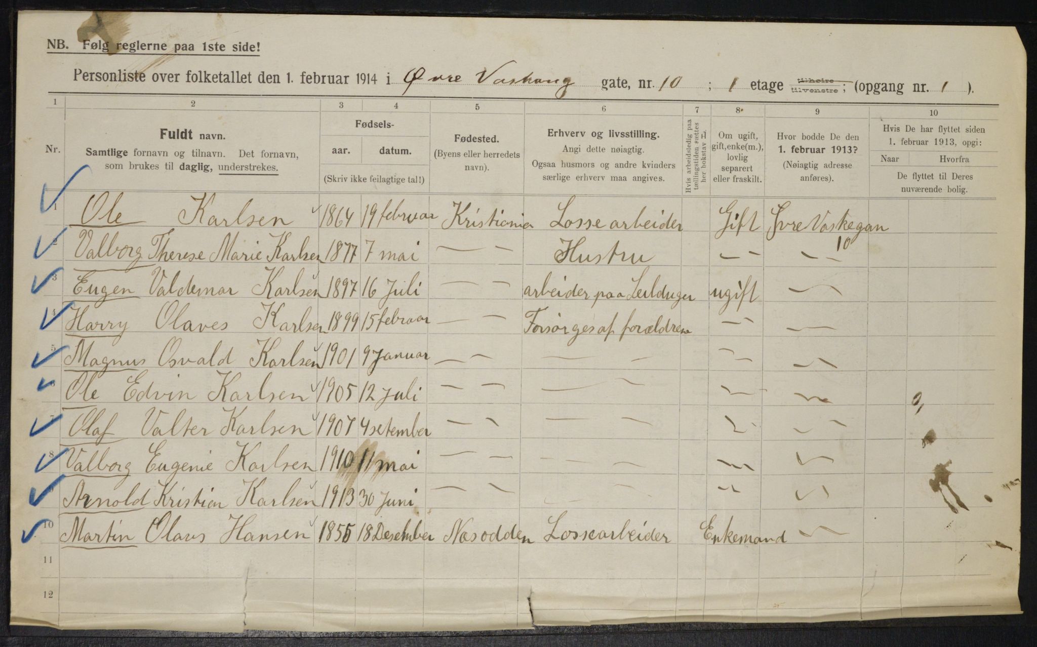 OBA, Municipal Census 1914 for Kristiania, 1914, p. 131098