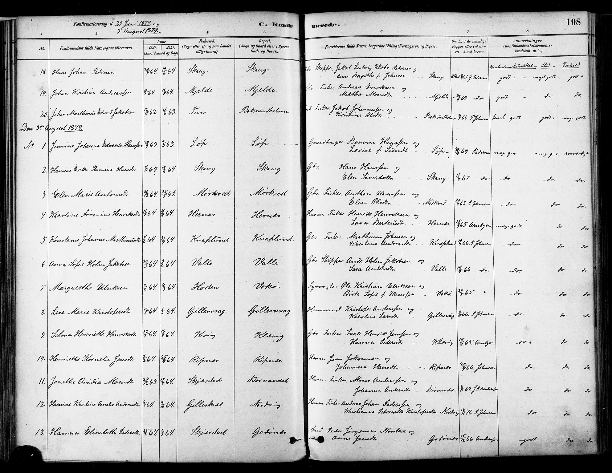 Ministerialprotokoller, klokkerbøker og fødselsregistre - Nordland, SAT/A-1459/802/L0054: Parish register (official) no. 802A01, 1879-1893, p. 198