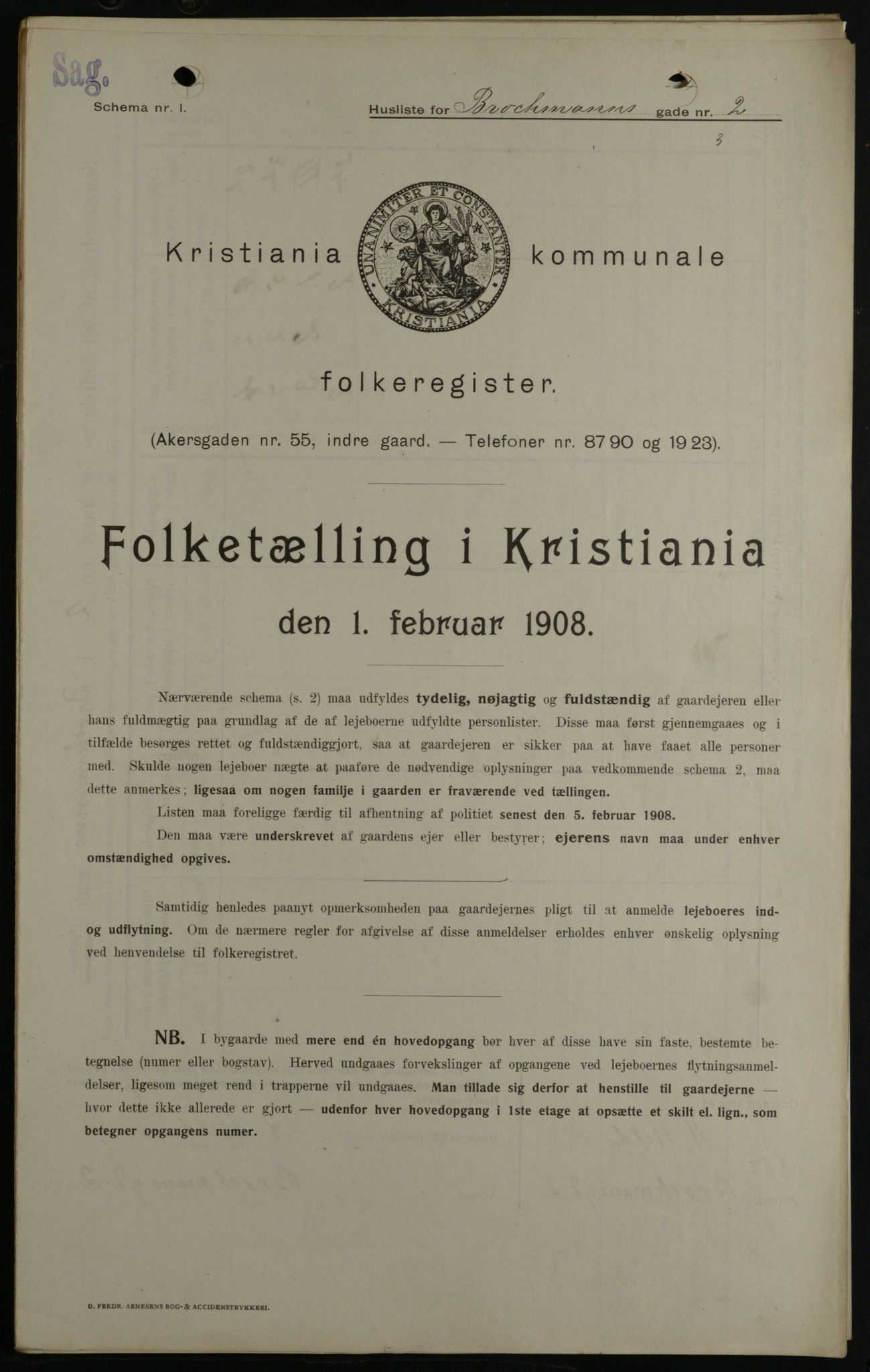 OBA, Municipal Census 1908 for Kristiania, 1908, p. 9165