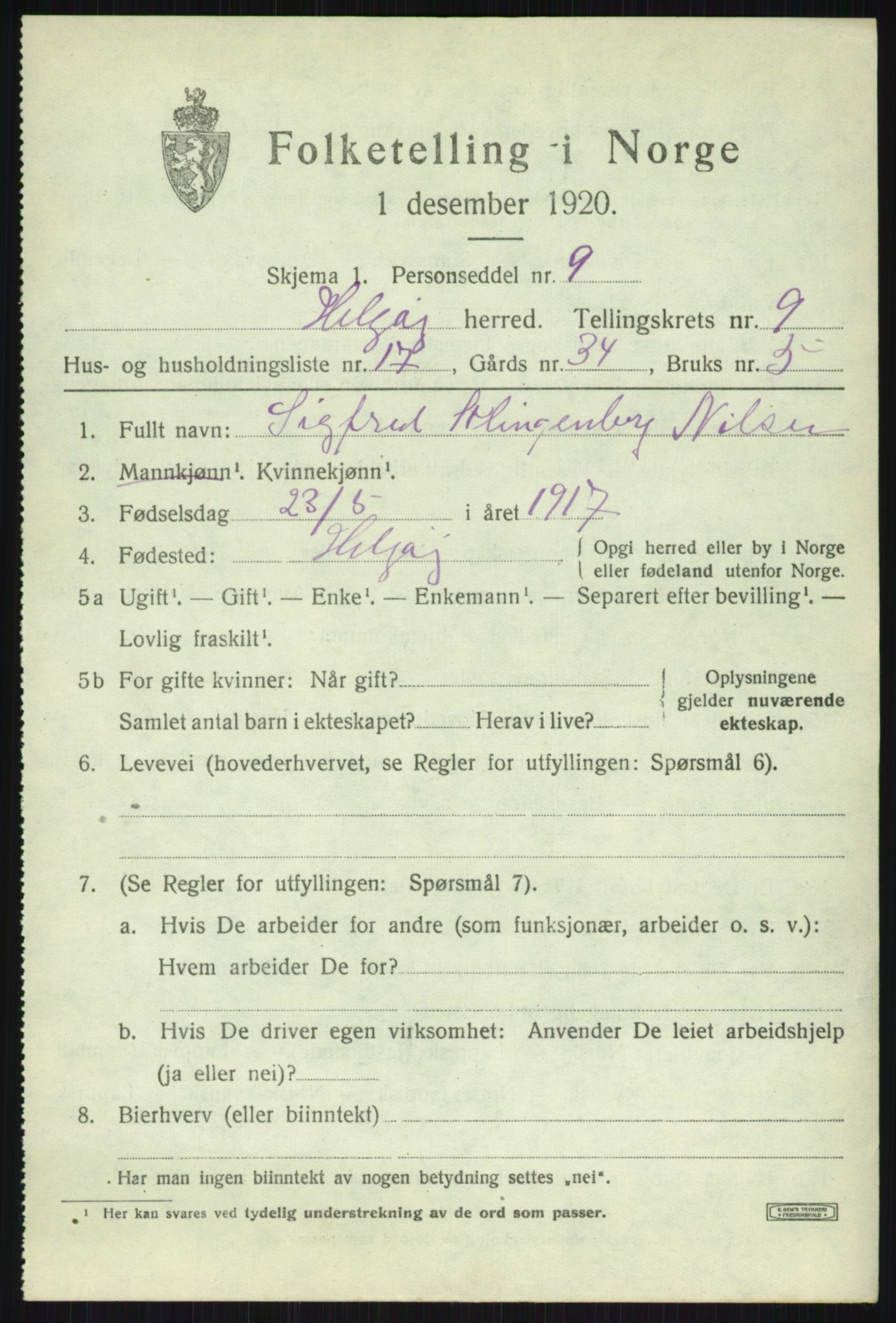 SATØ, 1920 census for Helgøy, 1920, p. 3517
