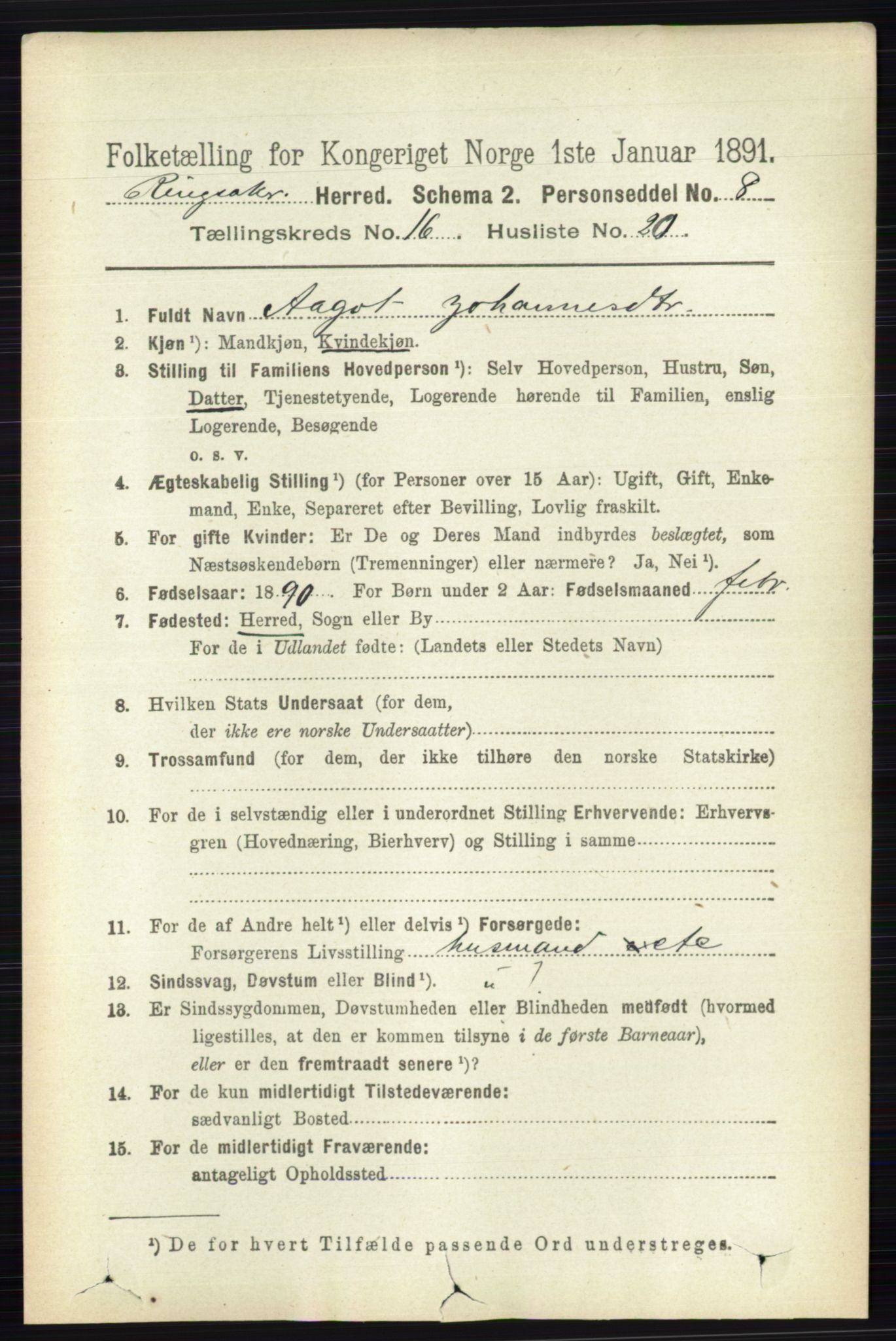 RA, 1891 census for 0412 Ringsaker, 1891, p. 9214