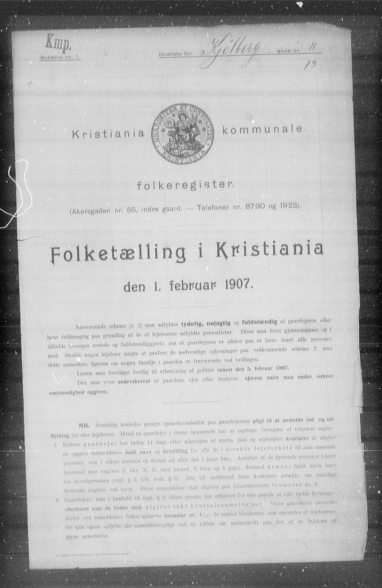 OBA, Municipal Census 1907 for Kristiania, 1907, p. 26168