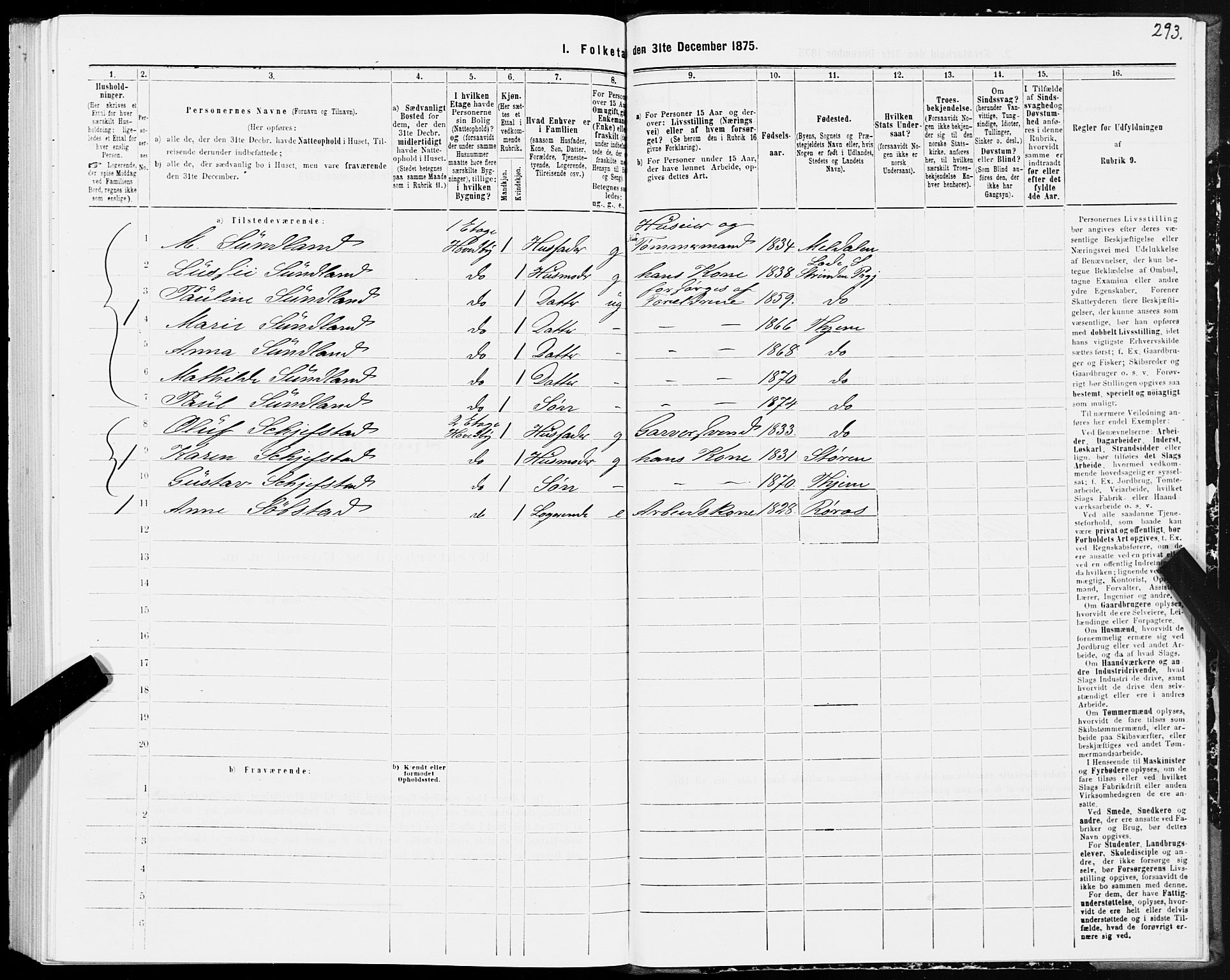 SAT, 1875 census for 1601 Trondheim, 1875, p. 6293