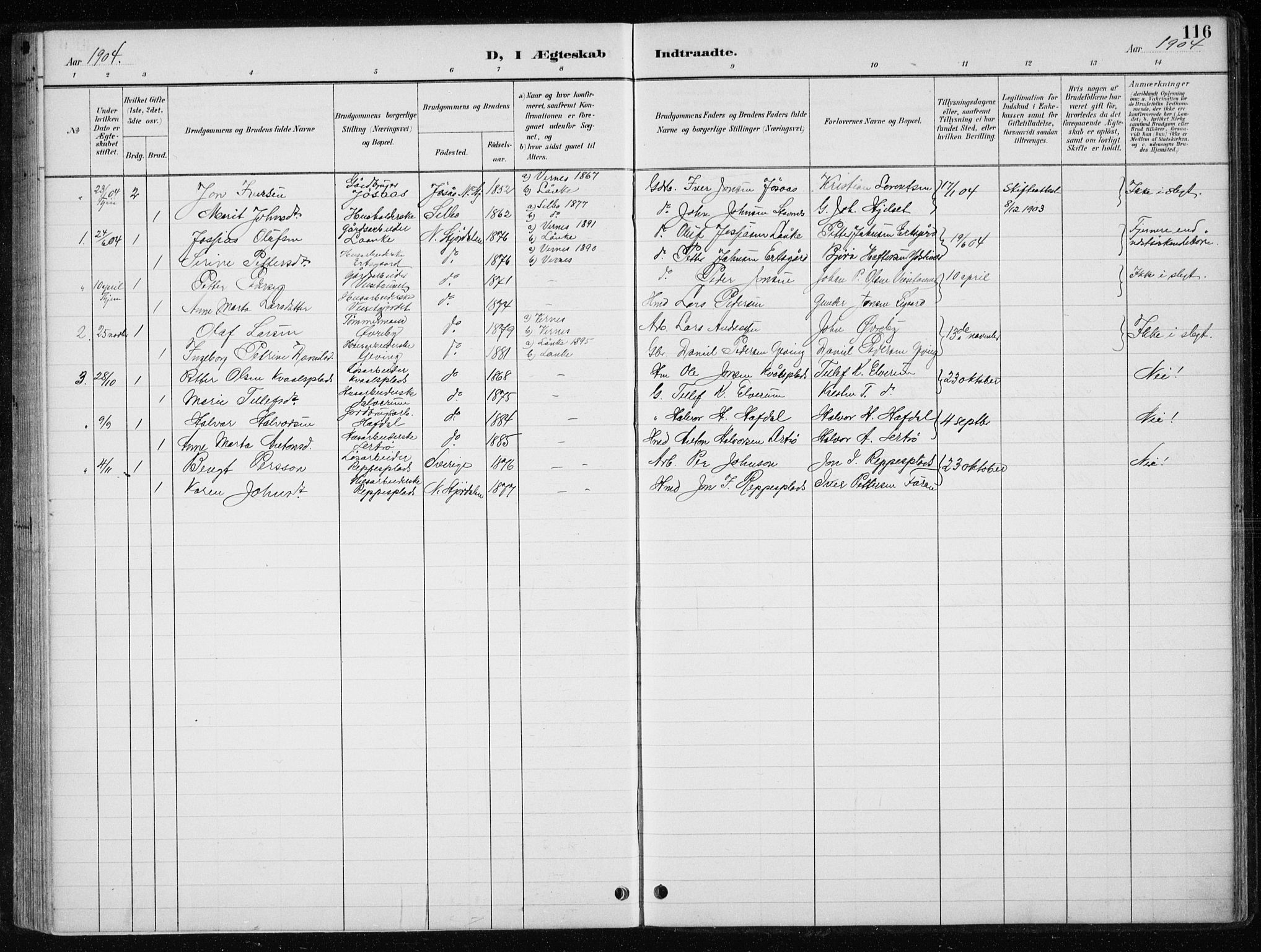 Ministerialprotokoller, klokkerbøker og fødselsregistre - Nord-Trøndelag, SAT/A-1458/710/L0096: Parish register (copy) no. 710C01, 1892-1925, p. 116