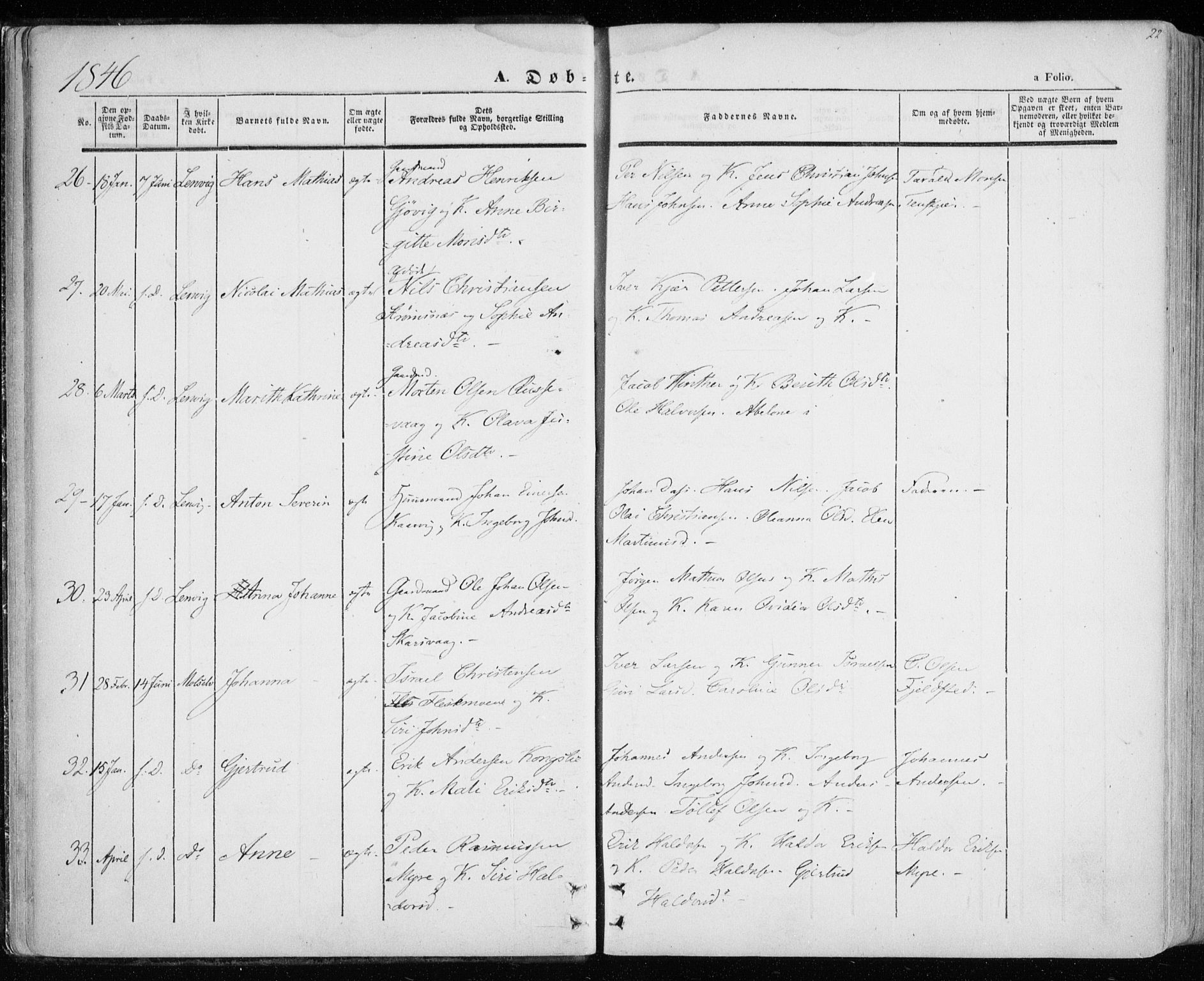 Lenvik sokneprestembete, AV/SATØ-S-1310/H/Ha/Haa/L0006kirke: Parish register (official) no. 6, 1845-1854, p. 22