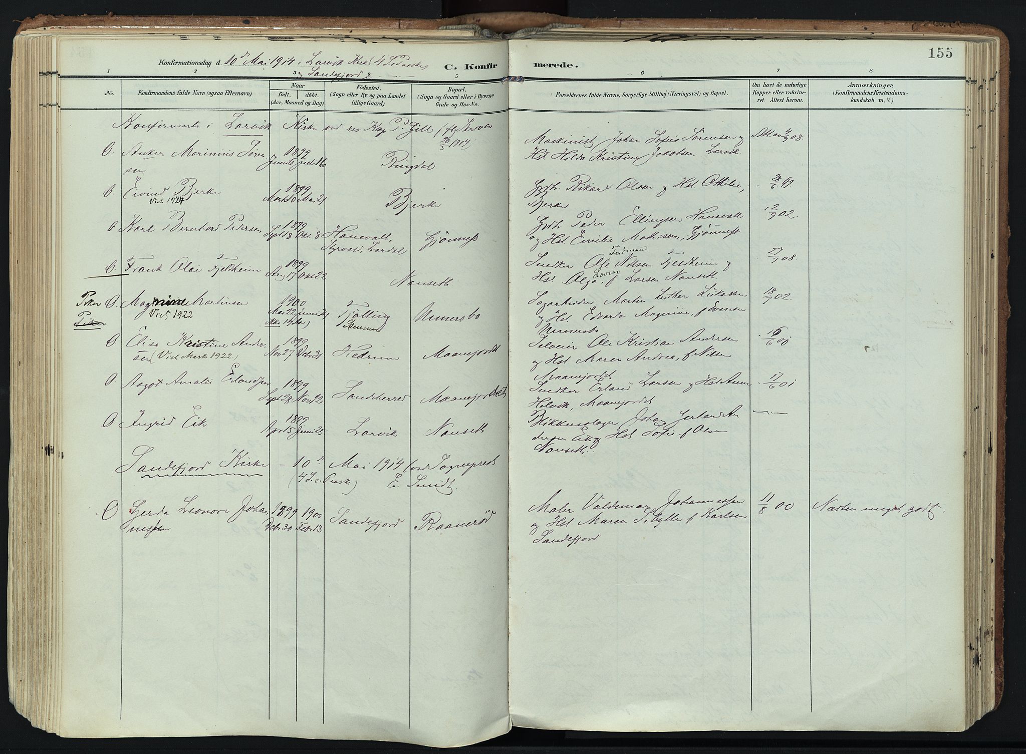 Hedrum kirkebøker, SAKO/A-344/F/Fa/L0010: Parish register (official) no. I 10, 1904-1918, p. 155