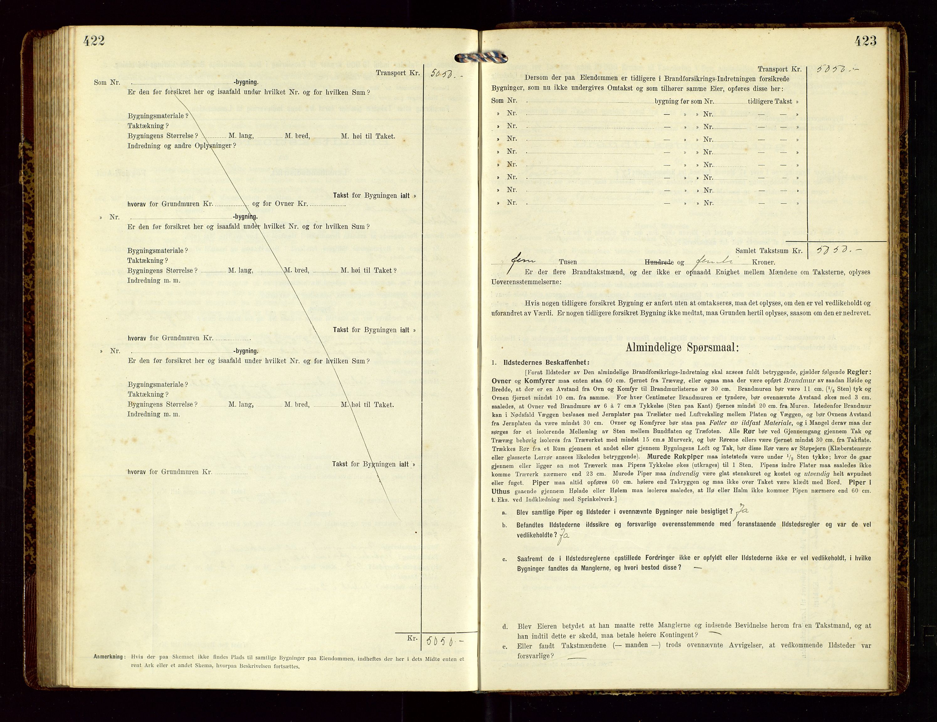 Høyland/Sandnes lensmannskontor, AV/SAST-A-100166/Gob/L0002: "Brandtakstprotokol", 1913-1918, p. 422-423