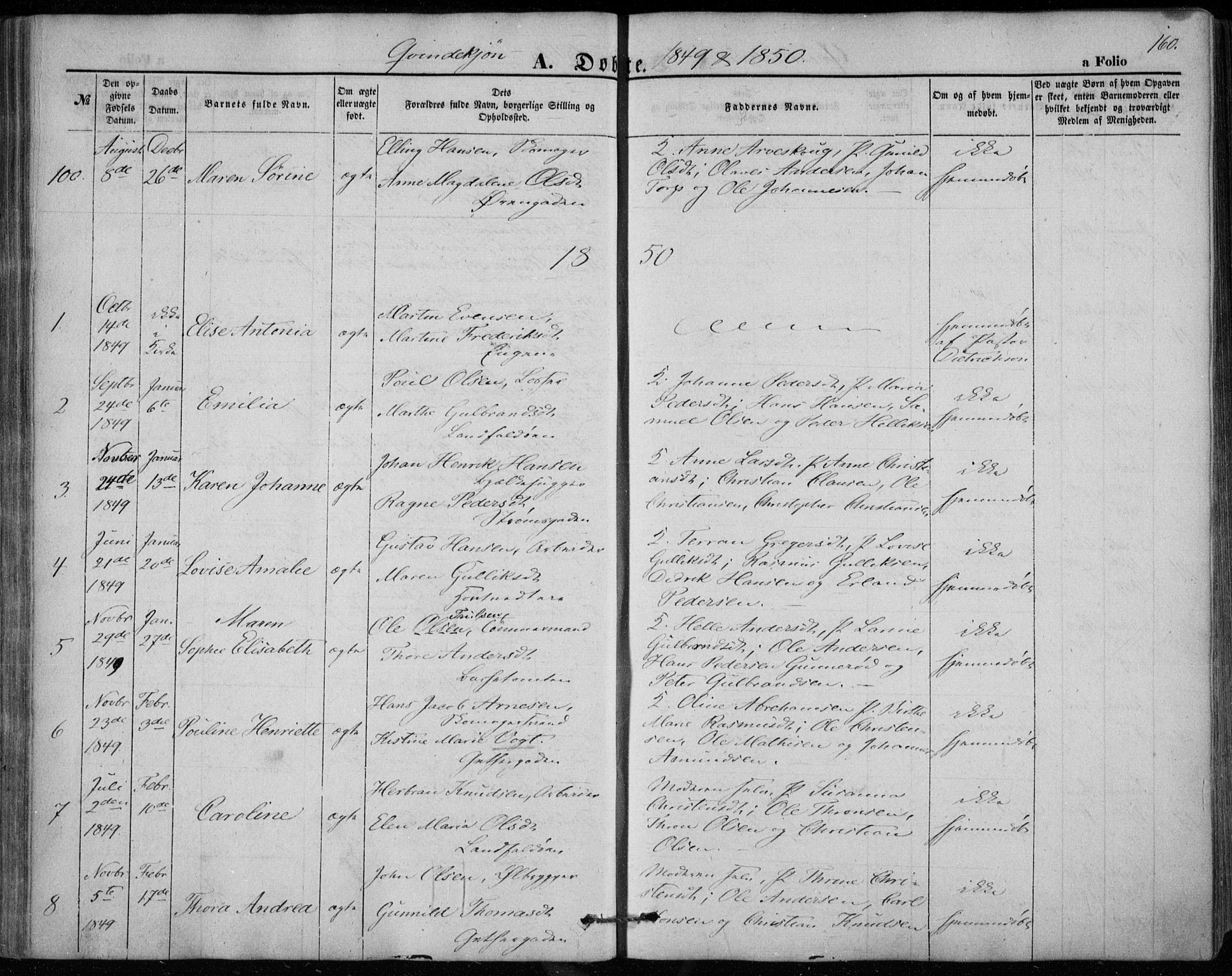 Bragernes kirkebøker, AV/SAKO-A-6/F/Fb/L0002: Parish register (official) no. II 2, 1848-1859, p. 160