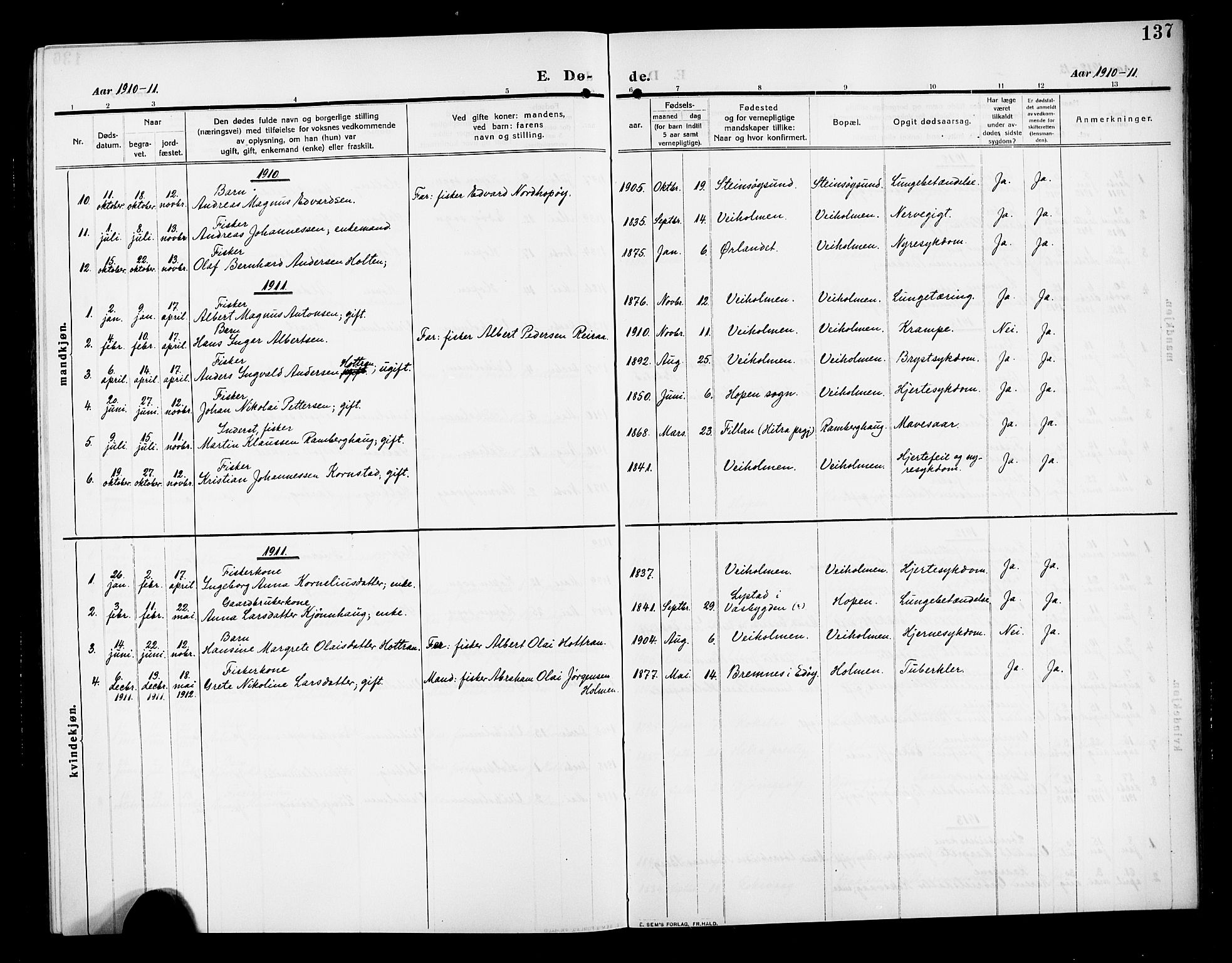 Ministerialprotokoller, klokkerbøker og fødselsregistre - Møre og Romsdal, SAT/A-1454/583/L0956: Parish register (copy) no. 583C01, 1909-1925, p. 137