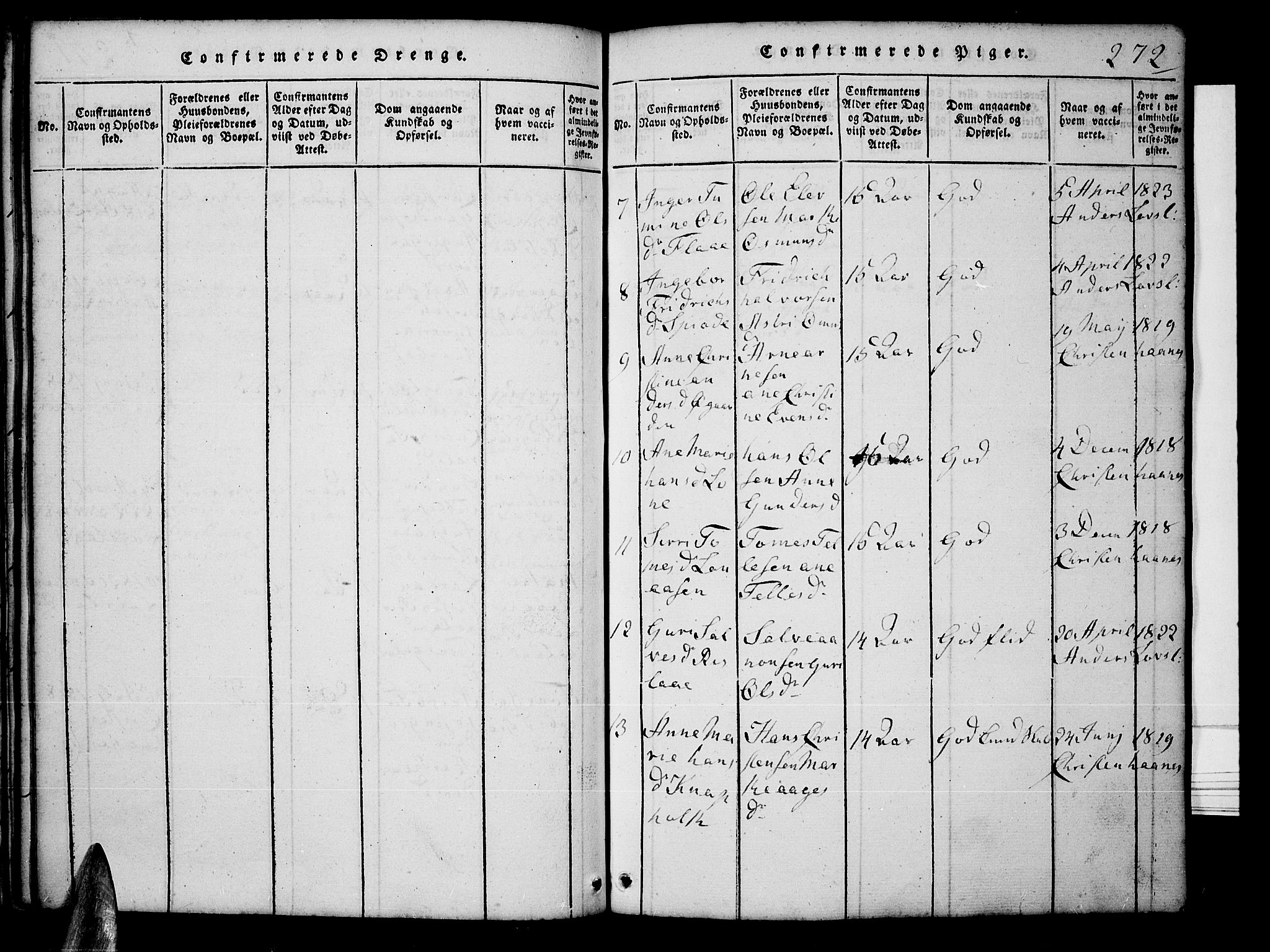 Tveit sokneprestkontor, AV/SAK-1111-0043/F/Fb/L0001: Parish register (copy) no. B 1, 1820-1834, p. 272