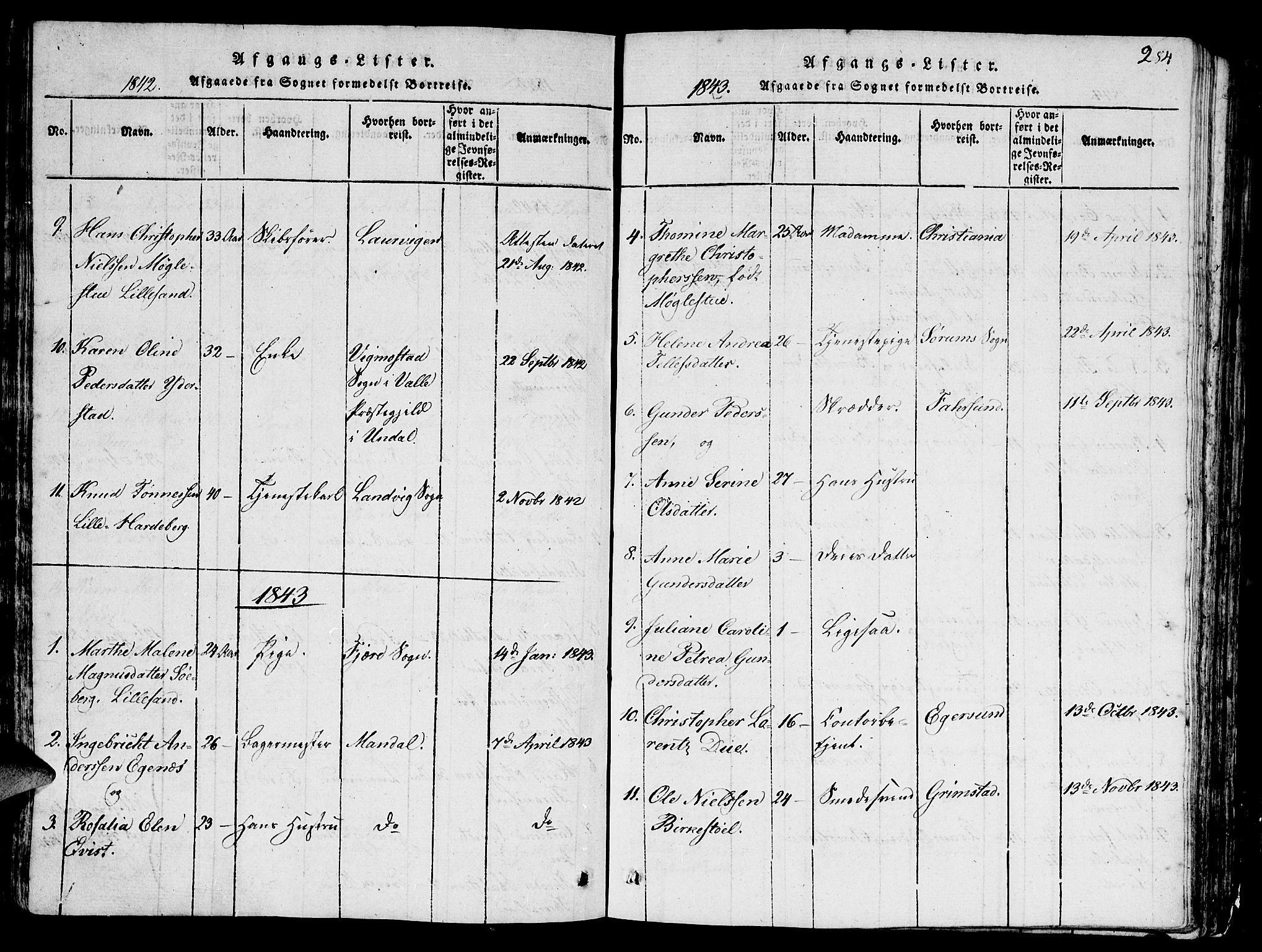 Vestre Moland sokneprestkontor, SAK/1111-0046/F/Fb/Fbb/L0001: Parish register (copy) no. B 1, 1816-1851, p. 284
