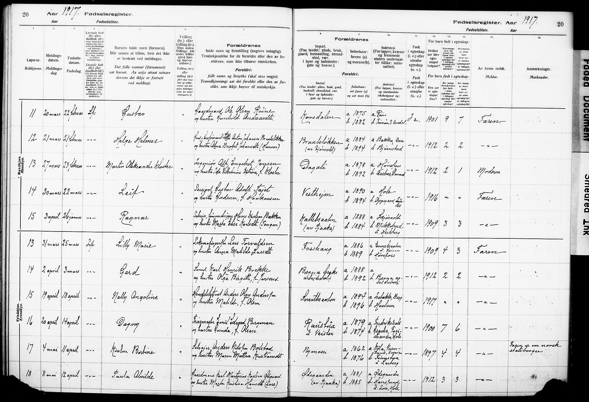 Norderhov kirkebøker, AV/SAKO-A-237/J/Ja/L0001: Birth register no. 1, 1916-1930, p. 20