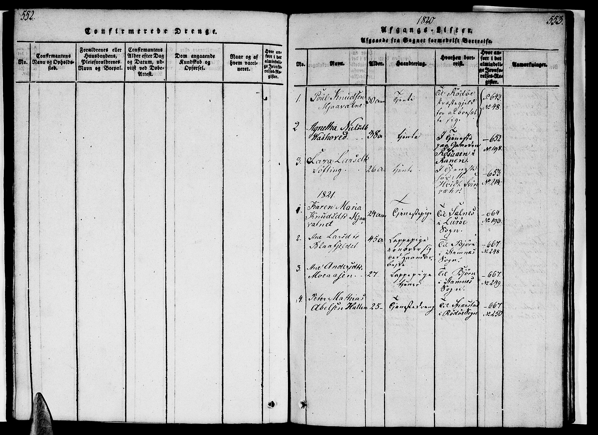 Ministerialprotokoller, klokkerbøker og fødselsregistre - Nordland, AV/SAT-A-1459/820/L0299: Parish register (copy) no. 820C01, 1820-1825, p. 552-553